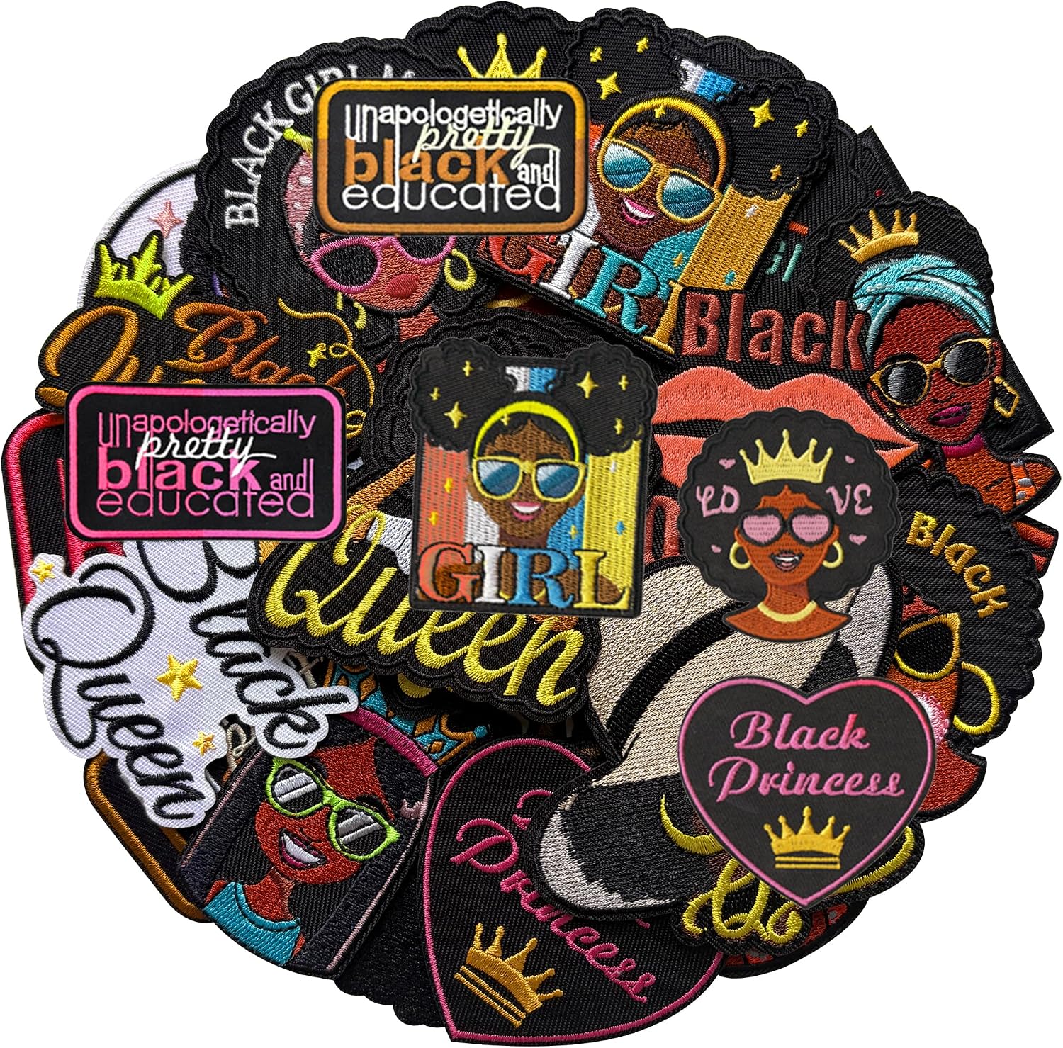 18Pcs Black Girl Iron on Patches, Afro Girl Magic Embroidered Applique Sew on Patches for Clothes Backpacks Hats Jackets T-Shirt