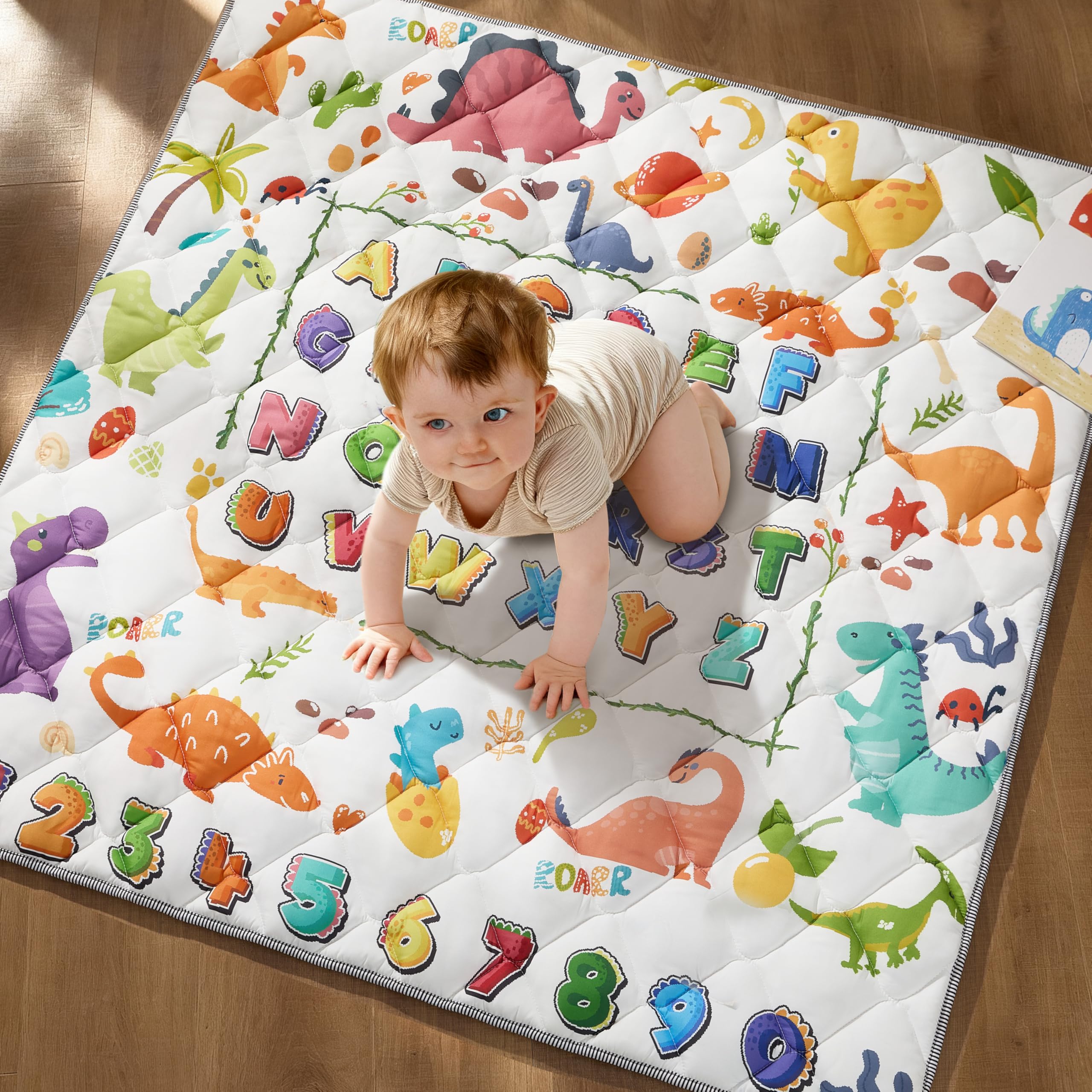 Baby Play Mat for Floor - MORAIS 50x50 Inch with 800g Cotton Filling Thickened Crawling Mat for Playpen, Cushioned Playpen Mat with Anti-Slip Bottom