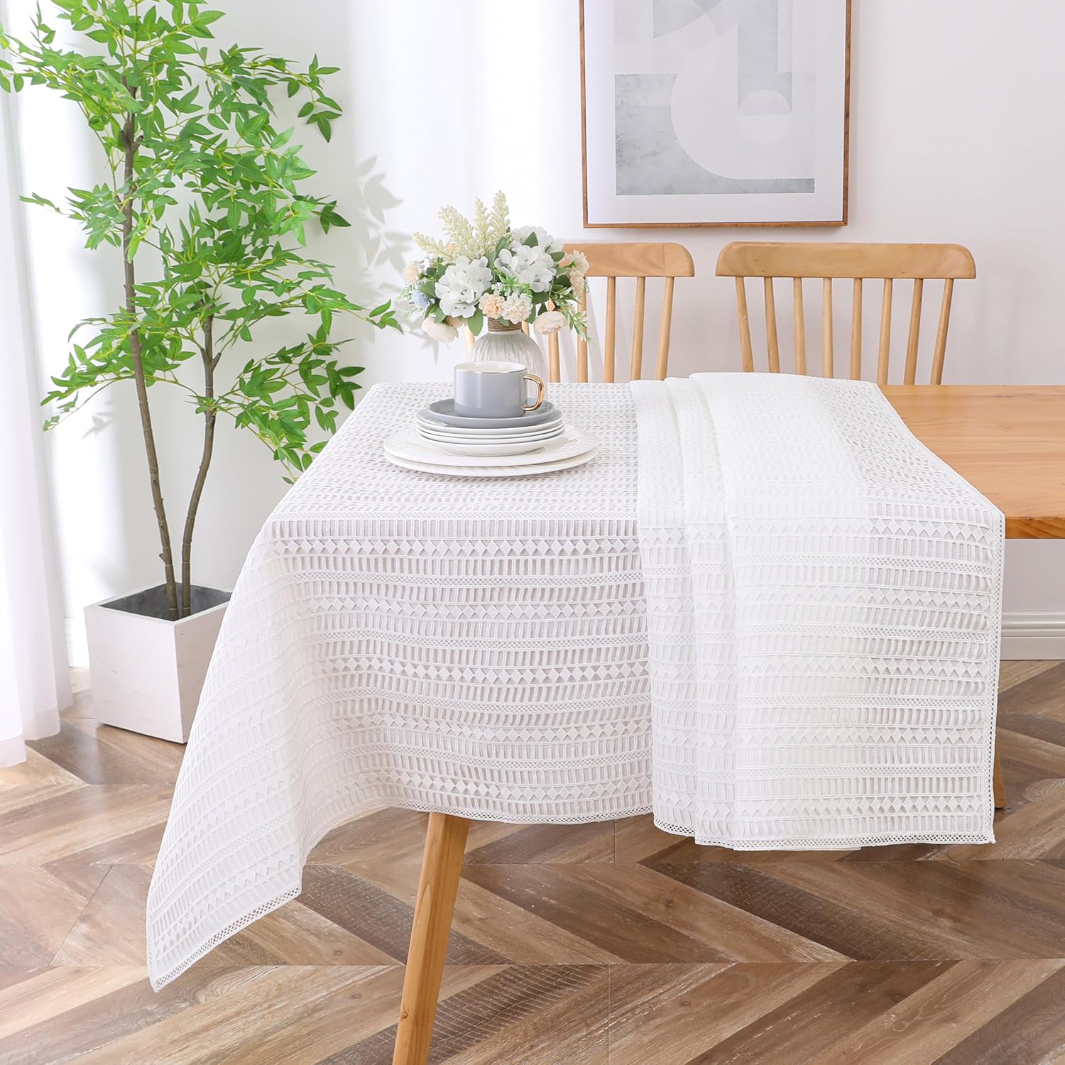 Majestic Giftware Polyester Tablecloths for Rectangle Tables - TC1728L | (70/160) Lace Diamond Lenox - Lined Design Dining Table Cover | Decorative Washable Tablecloth for Home & Kitchen Lace Diamond Lenox Lined 160" x 70" (Rectangular)