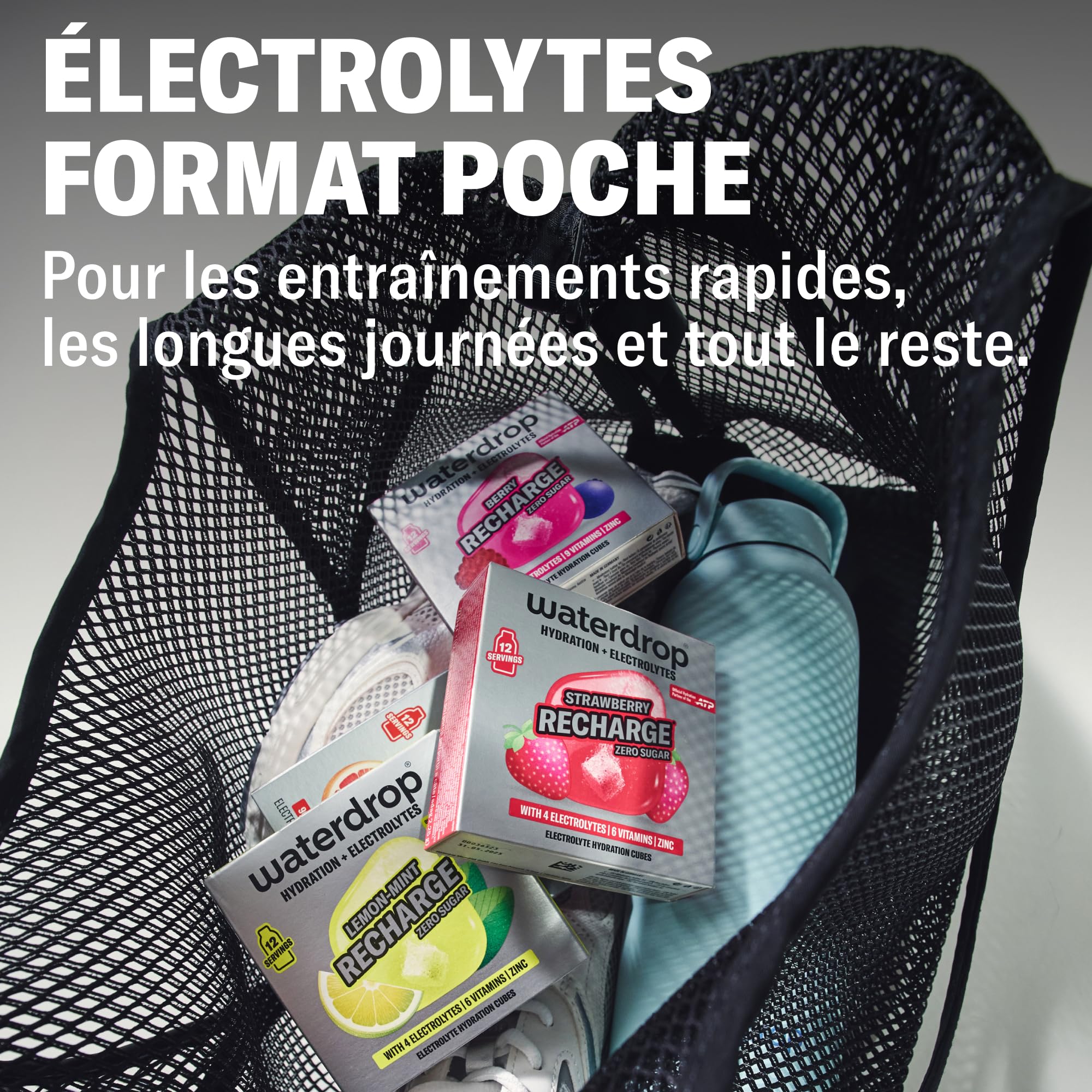 waterdrop® Microlyte Mix – Électrolytes sans sucre pour hydratation sport – 36 cubes de boisson avec magnésium, calcium, zinc et sodium – Arômes Fraise, Pamplemousse & Citron-Menthe rafraîchissants