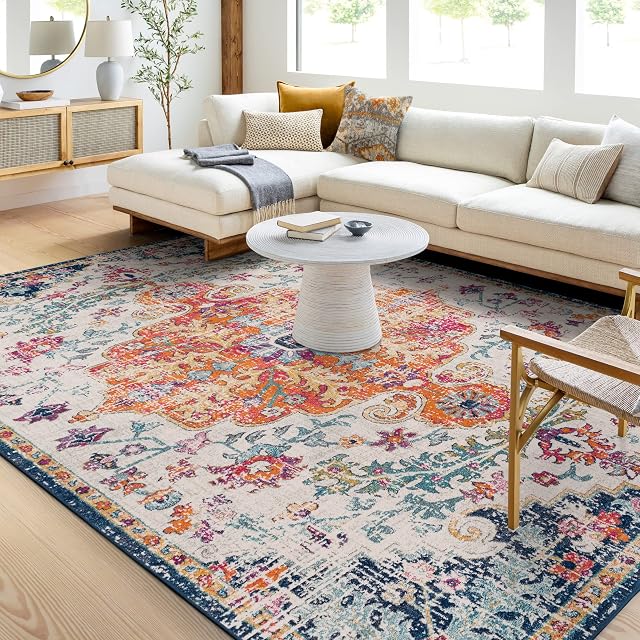 Surya Asmara Vintage Rug - Chic Area Rugs Living Room, Dining Room, Bedroom - Traditional Rug, Oriental Boho Rug Style and Soft Medium Pile for Easy Care - Large Rug 160x220cm, Blue and Orange Rug
