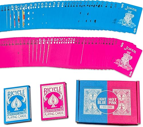 Miniatura 4 de Paquete gemelo rosa azul del tamaño del póker de los naipes de la bicicleta