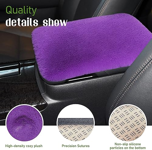 Miniatura 9 de Augeny Funda mullida para reposabrazos de automóvil, suave y corta felpa para consola central de auto, cálida en invierno, protector de caja de
