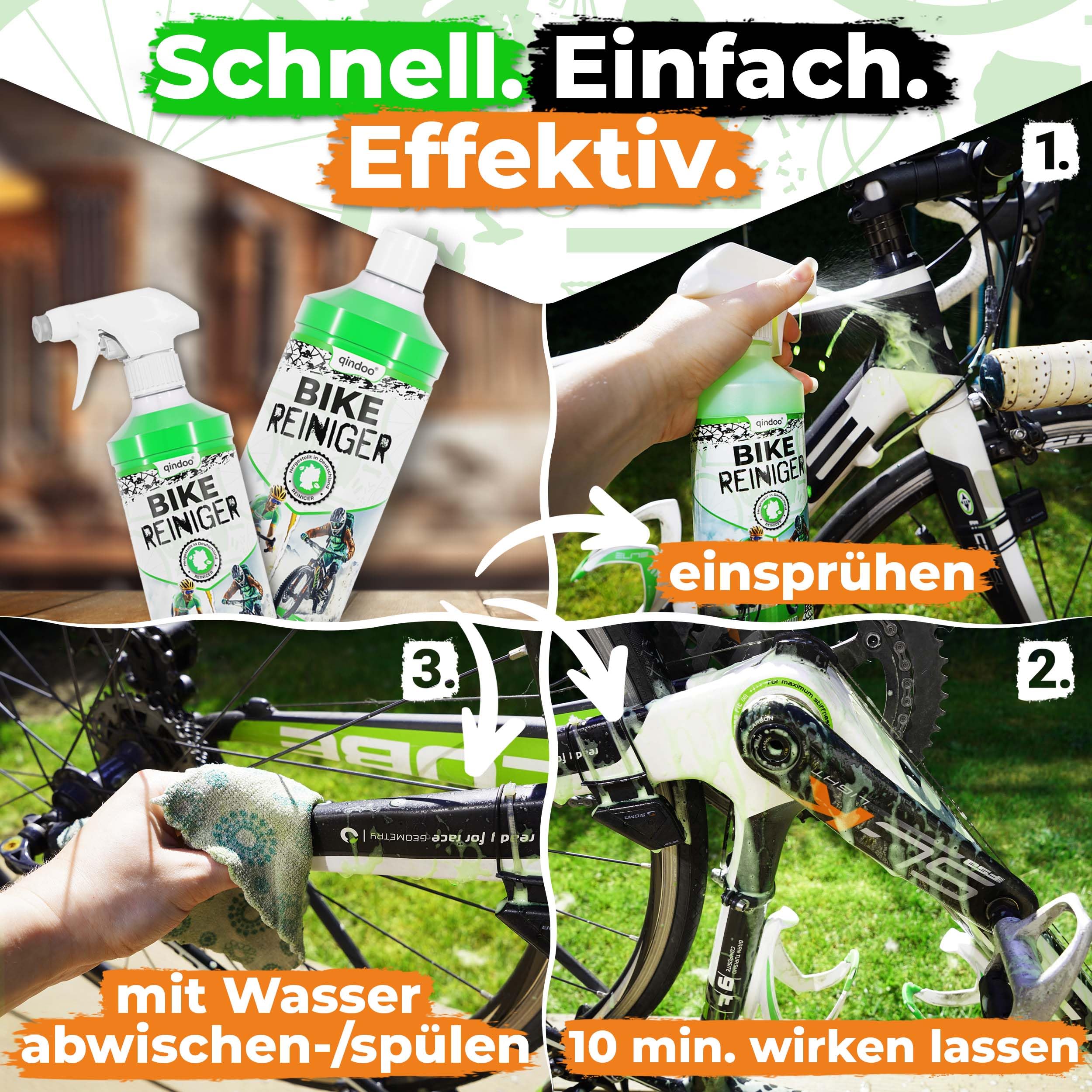 Qindoo E-Bike Reinigungs-Schaum, Fahrrad Reiniger für E-Bike, Lastenrad, Kinder Fahrradanhänger, Lastenanhänger komplett Reinigen, 1L Nachfüll : 