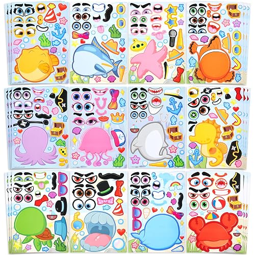 JOYIN 36 Pcs de Caras Adhesivas, Haz Tu Propio Animale Marino y Combina Animales en Hojas Adhesivas, Regalos de Cumpleaños y Fiestas para Niños 3+(Animale Marino)