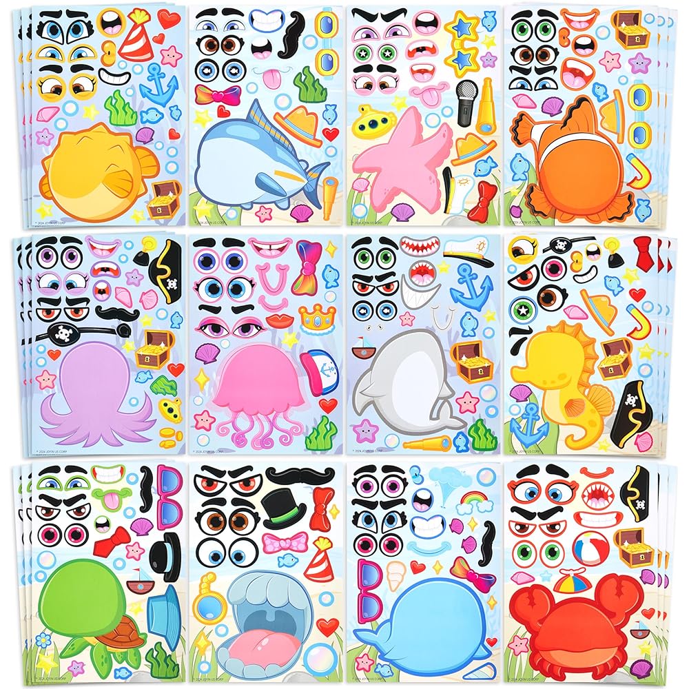 JOYIN 36 Pcs 9x6 Sea Animals Make a face Stickers for Kids, Make Your Own Ocean Animals Sticker Sheets, Party Favors Kids Crafts, Goodie Bags Stuffers, Classroom Rewards