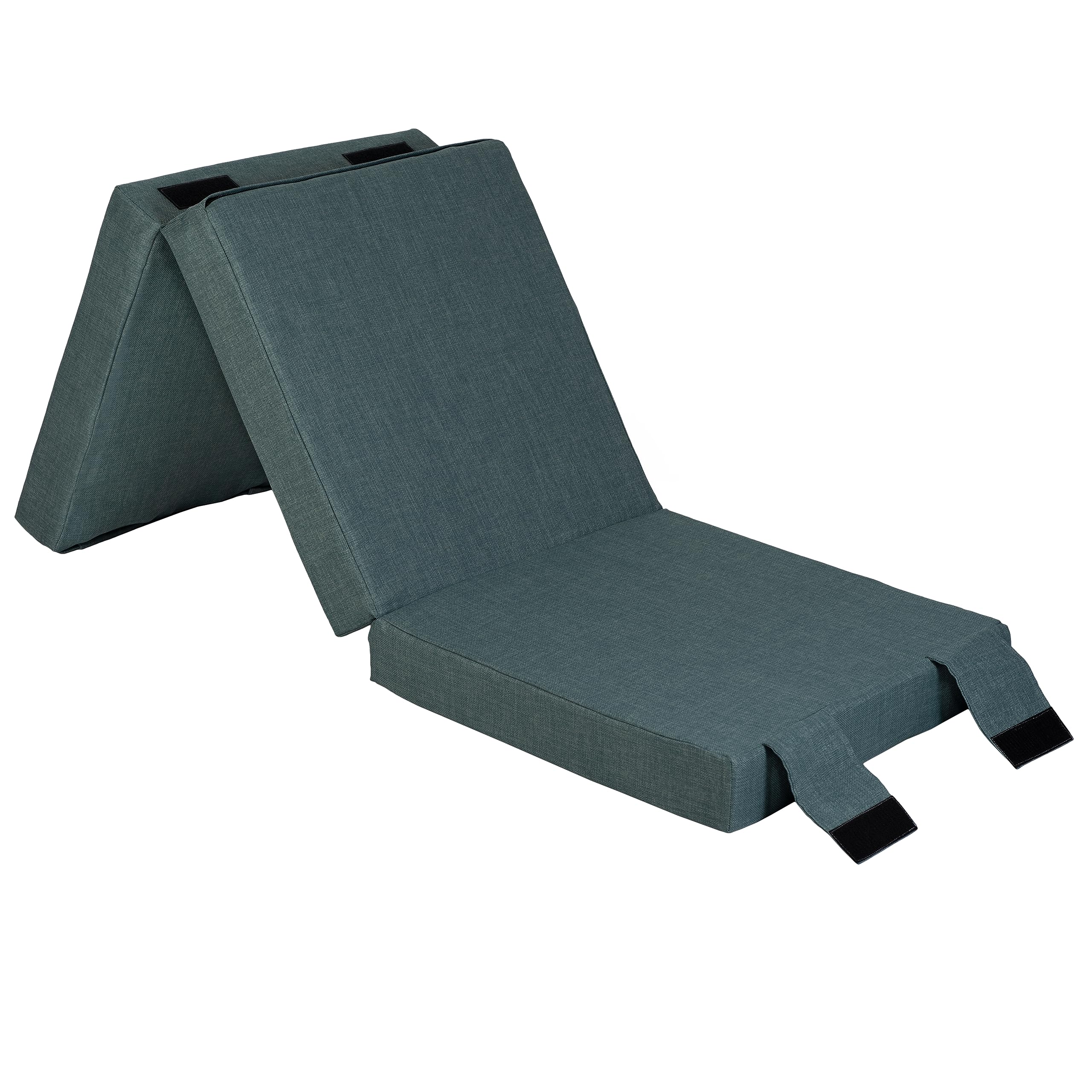Matelas pliant portable en mousse avec poignées de transport en tissu effet lin Bleu pâleMatelas d'appoint pliable pour le rangement.