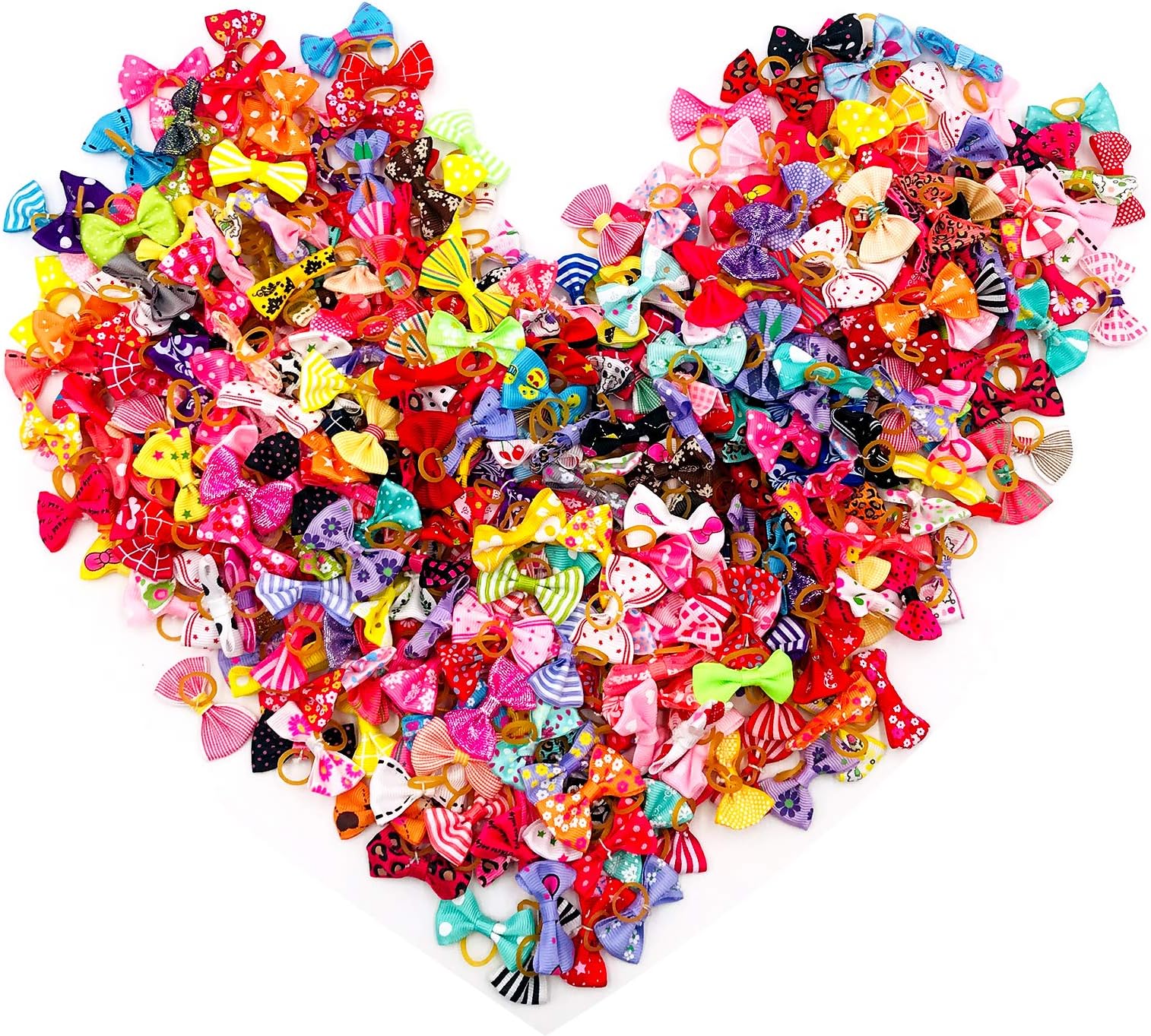 BIPY 100pcs/pack Small Dog Hair Bows with Elastic Rubber Bands Doggy