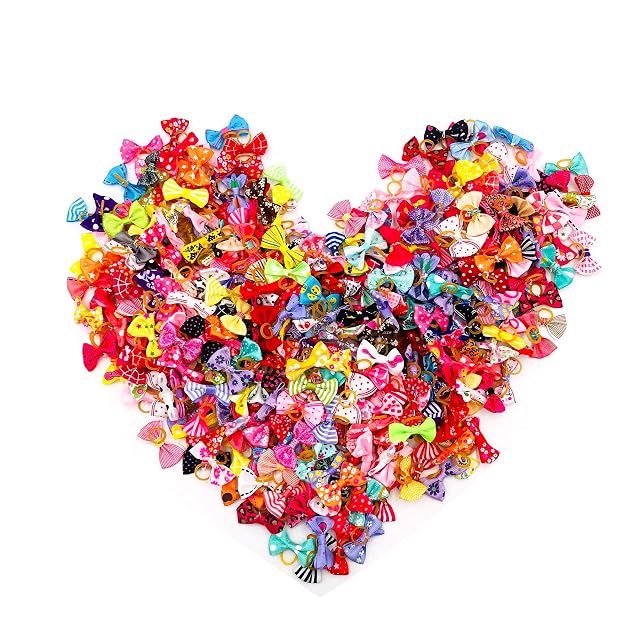 BIPY Paquete de 100 lazos para el pelo de perro pequeño con bandas elásticas de goma para perrito, gatito