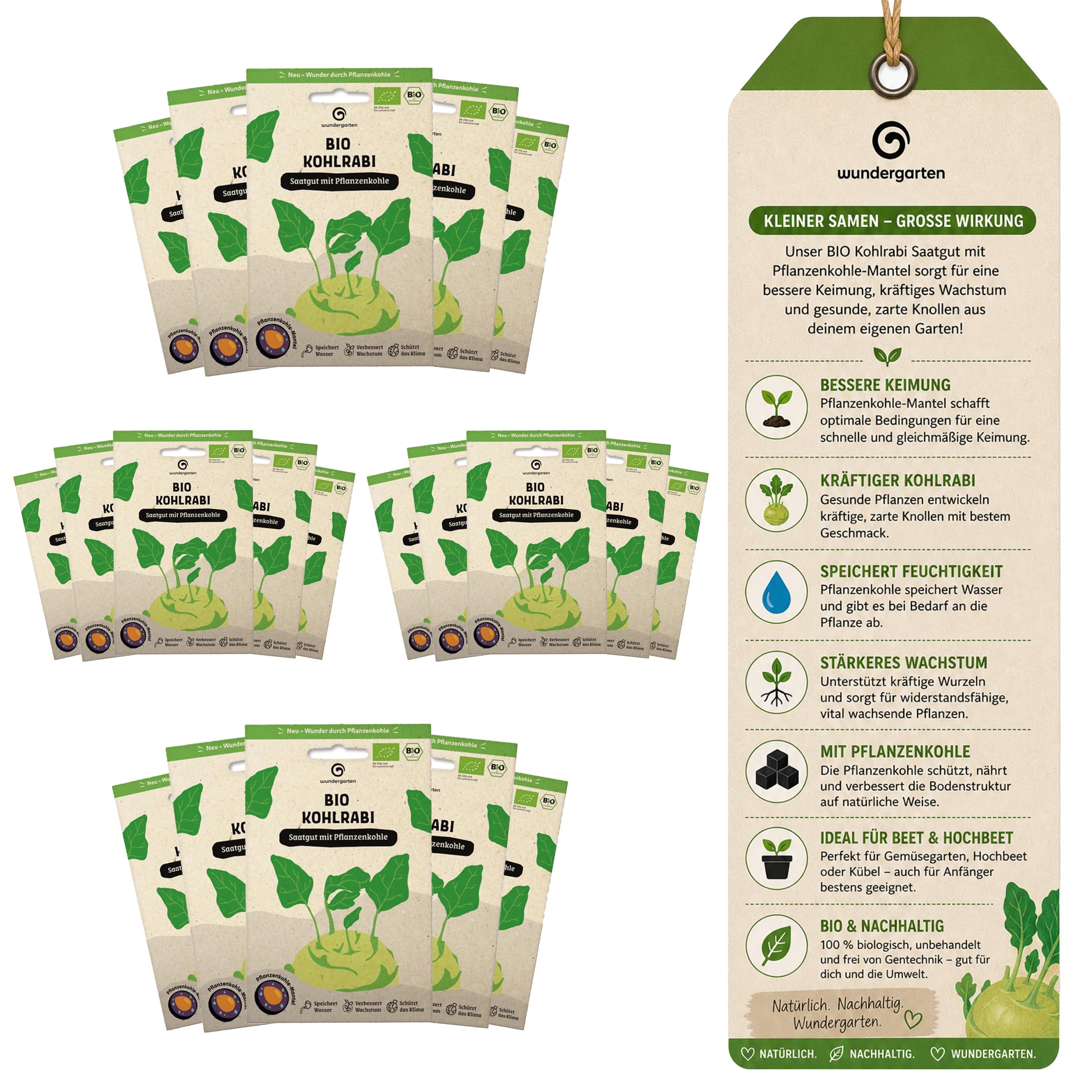 20x Bio Kohlrabi Saatgut Delikatess Weiß – Wundergarten – Mit Pflanzenkohle-Mantel – Hohe Keimrate & zarte Knollen – Gemüsesamen für Garten, Hochbeet & Balkon