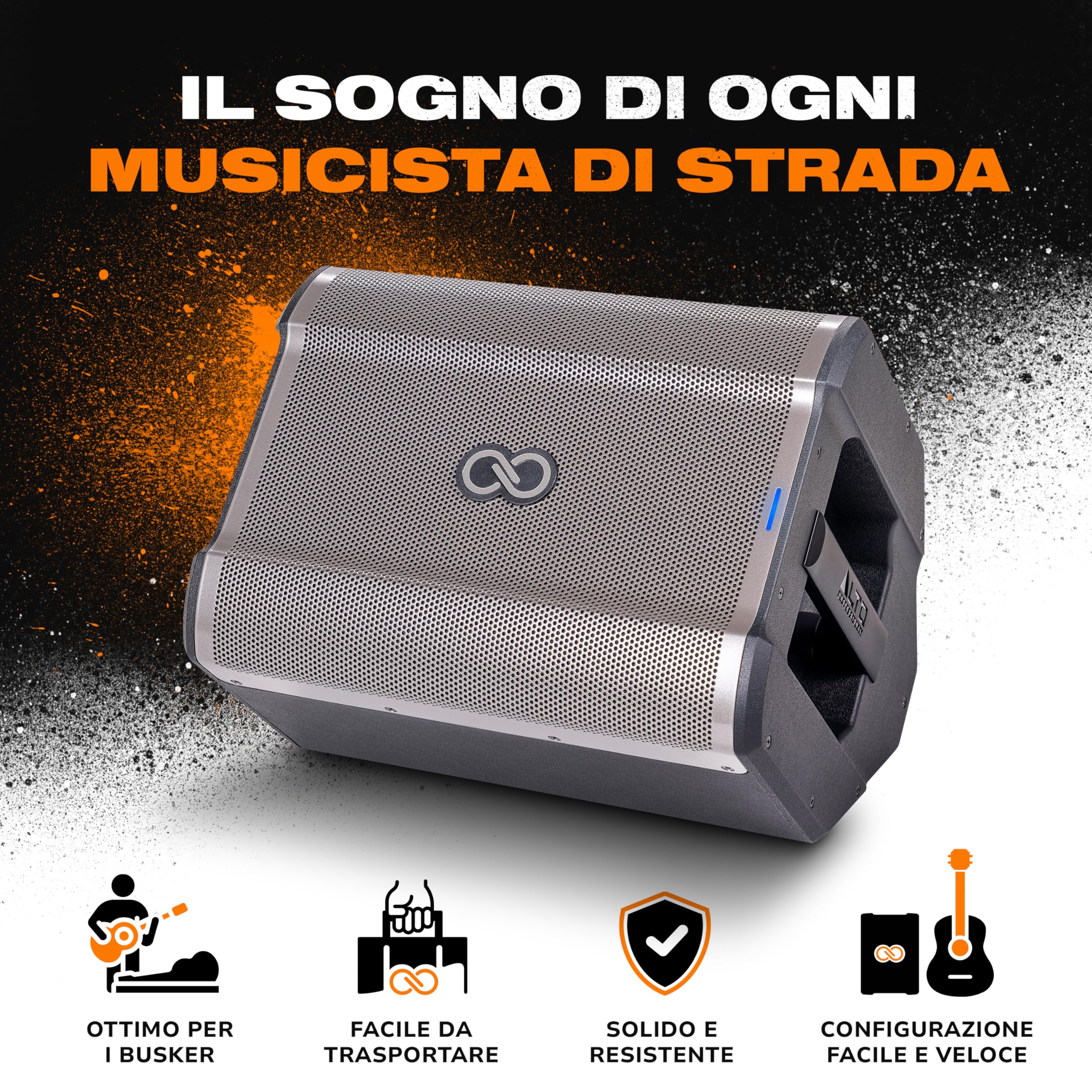 SHEERAN Special Edition Busker - PA portatile da 200 W con batteria ricaricabile, Bluetooth, mixer a 3 canali, effetti Alesis, app, ricarica USB