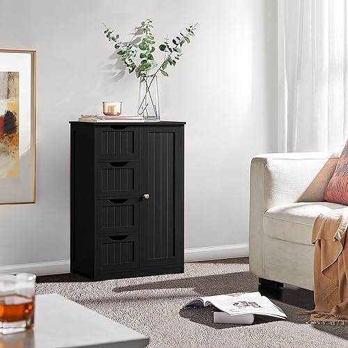 Miniatura 5 de Yaheetech - Armario organizador de madera para el bañoalmacenamiento lateral con 4 cajones y 1 aparador, consola de entrada independiente, mesa para