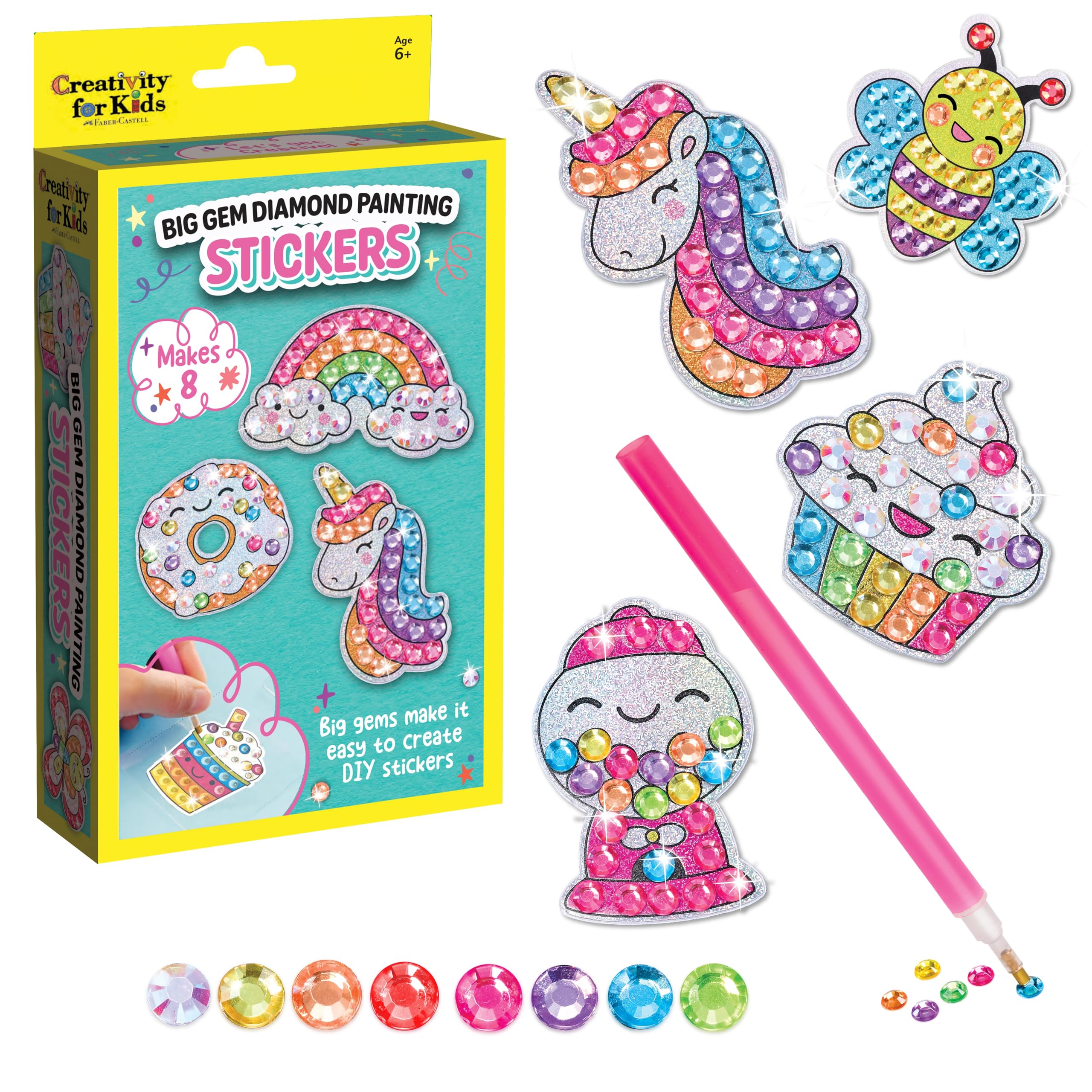 Creativity for Kids Big Gem Diamond Painting Stickers Mini Craft Kit: Create 8 Gem Art Stickers - DIY Kids Diamond Painting Kit, Unicorn Crafts for Girls, Kids Crafts Ages 6-8+, Small Gifts for Girls