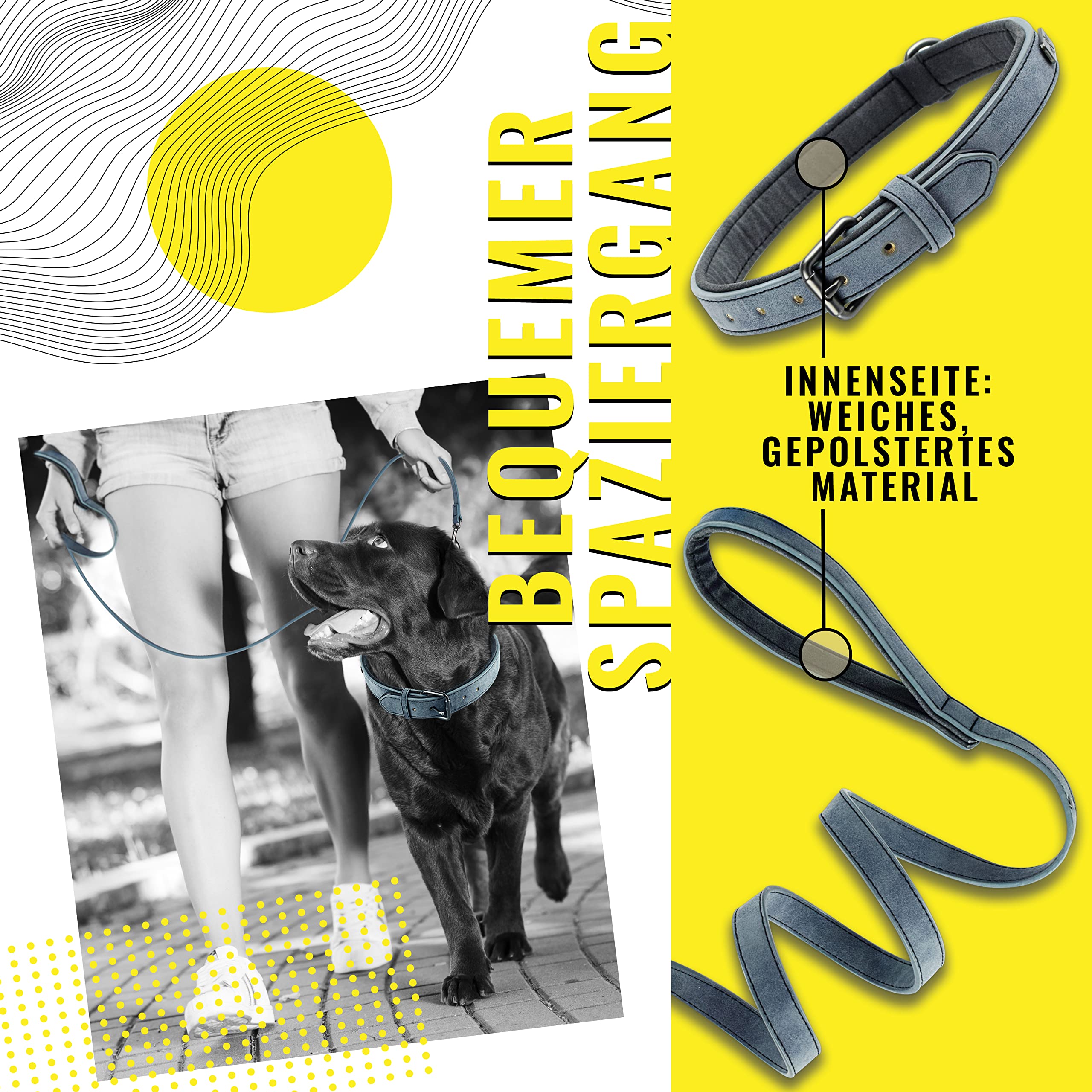ne&no® Collar and Lead Set (Vegan Leather) Dog Lead with Collar I Robust Dog Lead with Carabiner I Adjustable Dog Collar I 1.2 m Dog Leash I Flexible and Extra Soft (S - Image 3