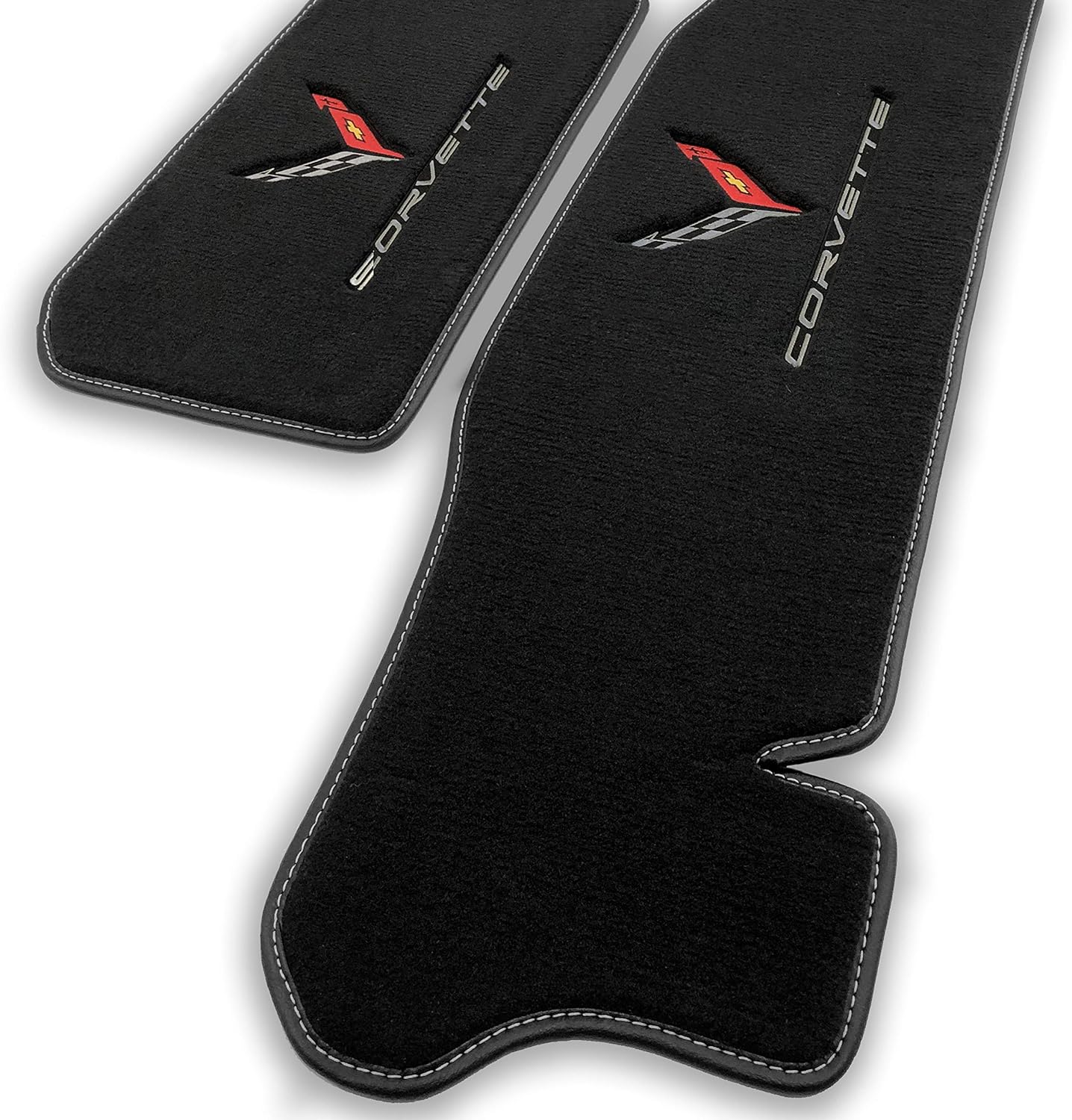 Black Friday - 70% OFF Lloyd Mats Premium Binding Floor Mats for Corvette C8 2020-ON Coupe Only (Black and White) (Charcoal, Frunk & Trunk - Carbon 'Corvette' Flags Coupe)