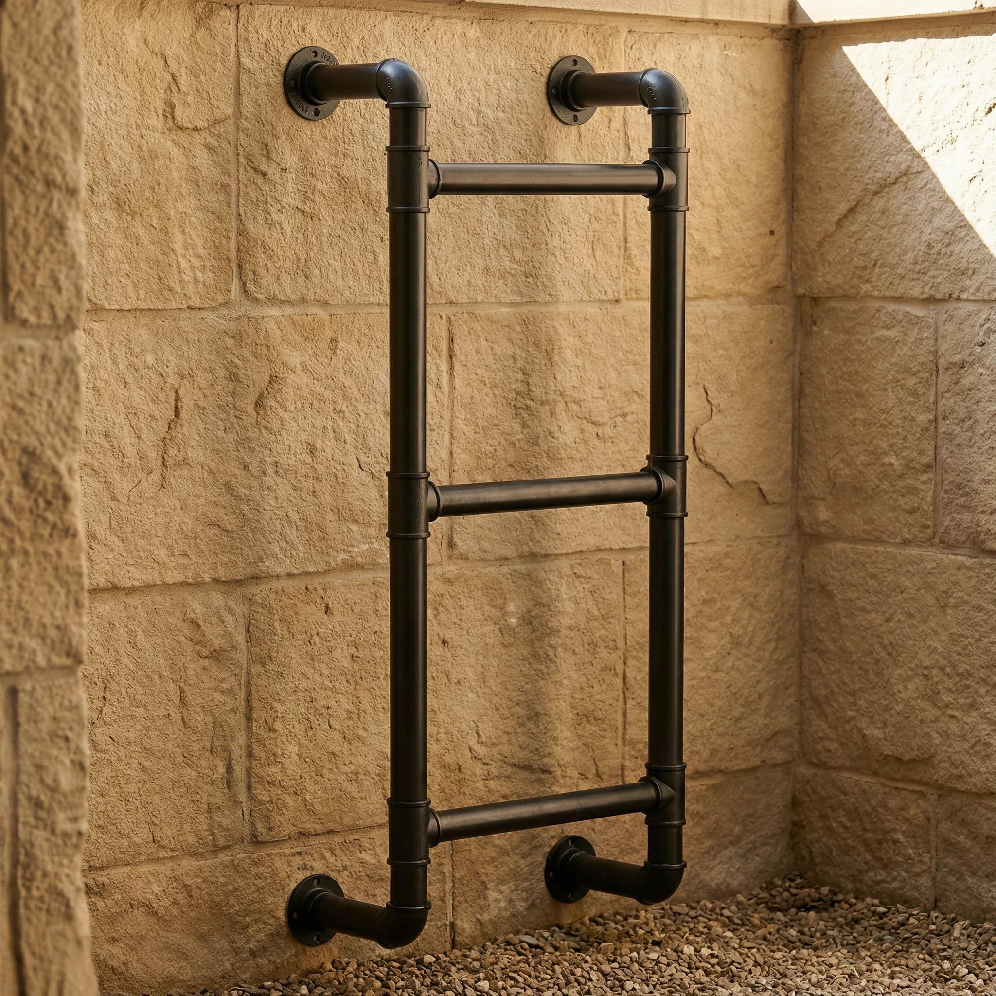 Condition photo showing New/Like New for Black 3-Rung Window Well Ladder, 3FT Egress Wall Mounted Ladder for Indoor Climb Use, Wall/Floor Mountable Iron Step for Loft, Basement, Blanket Rack, Farmhouse, Space-Saving