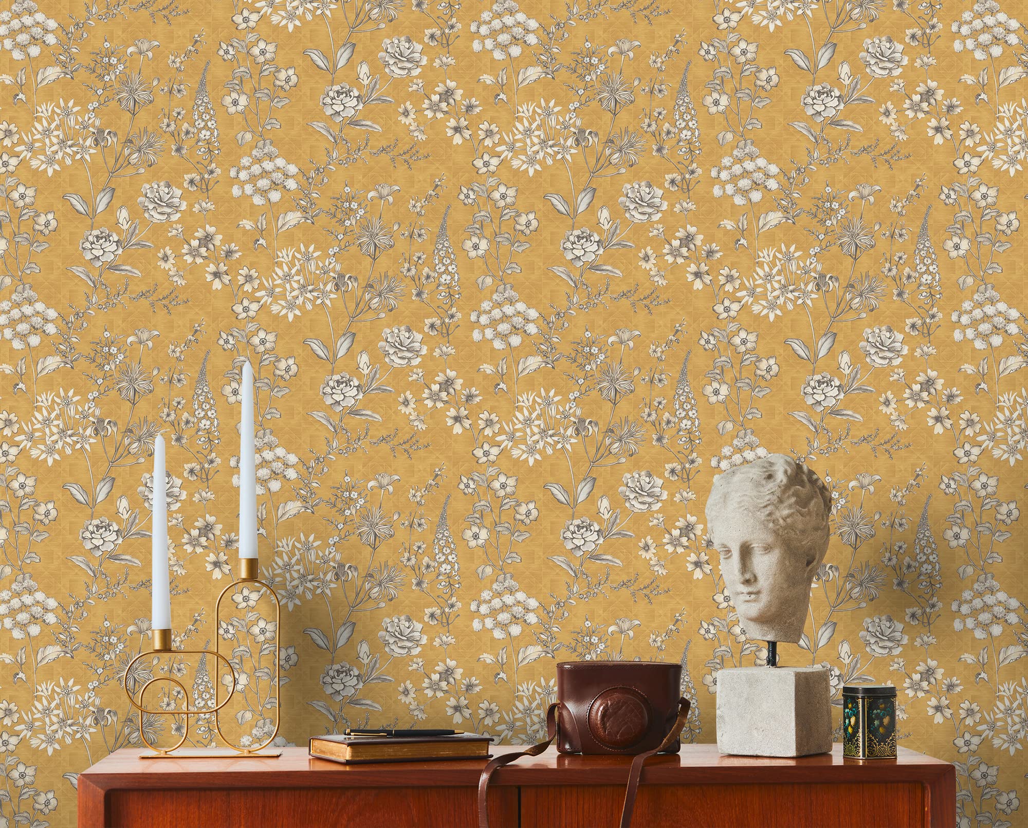 Livingwalls Travel Styles Non-Woven Wallpaper, Floral Wallpaper in Yellow and White - Image 3