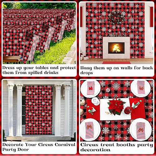 Miniatura 5 de Mantel largo en rollo para fiesta de Navidad, diseño de búfalo de Navidad, mantel de fiesta con diseño de copos de nieve blanco para fiestas