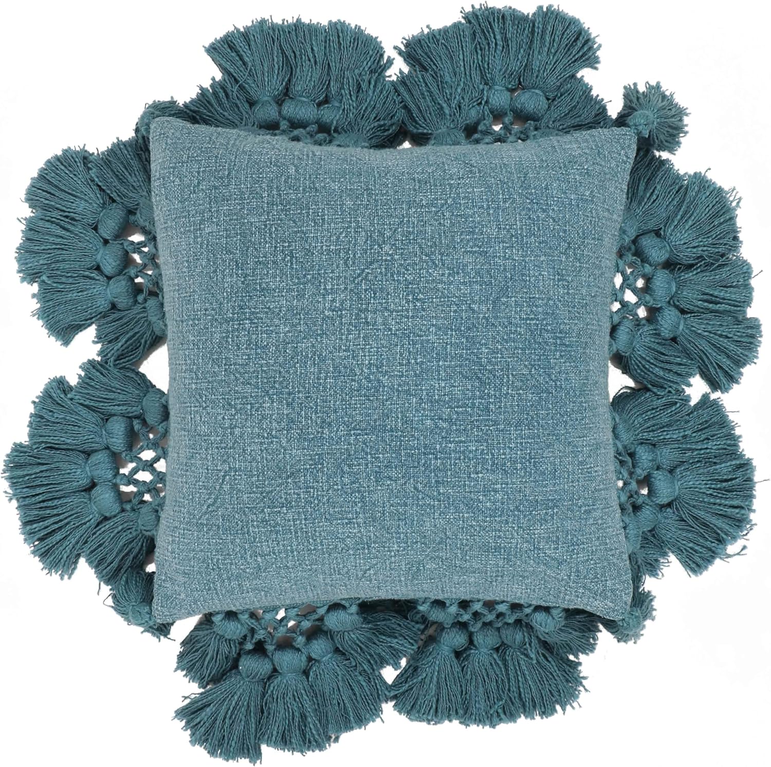 Tov Furniture Stone Washed Denim Blue Cotton Tasseled Pillow