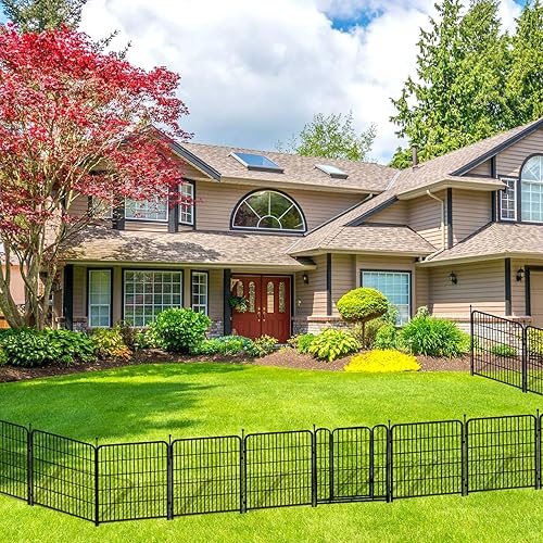 Miniatura 6 de Cerca de jardín con puerta, 24 pulgadas de alto, 16 paneles, 31.4 pies de largo en total, barrera de hierro resistente adecuada para decoración,