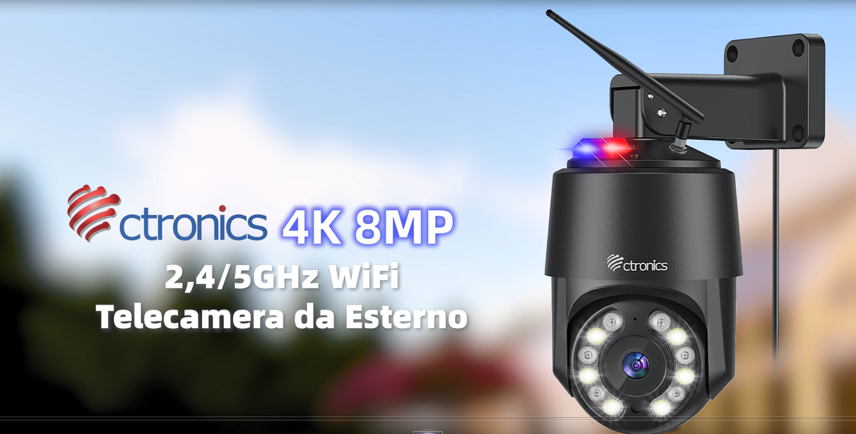 Ctronics 4K 8MP Security Camera Outdoor, 2.4/5Ghz WiFi Surveillance IP Camera Outdoor with Smart Human/Vehicle Detection, Auto Tracking, 65ft Color Night Vision, Two Way Audio,Plug in,IP66