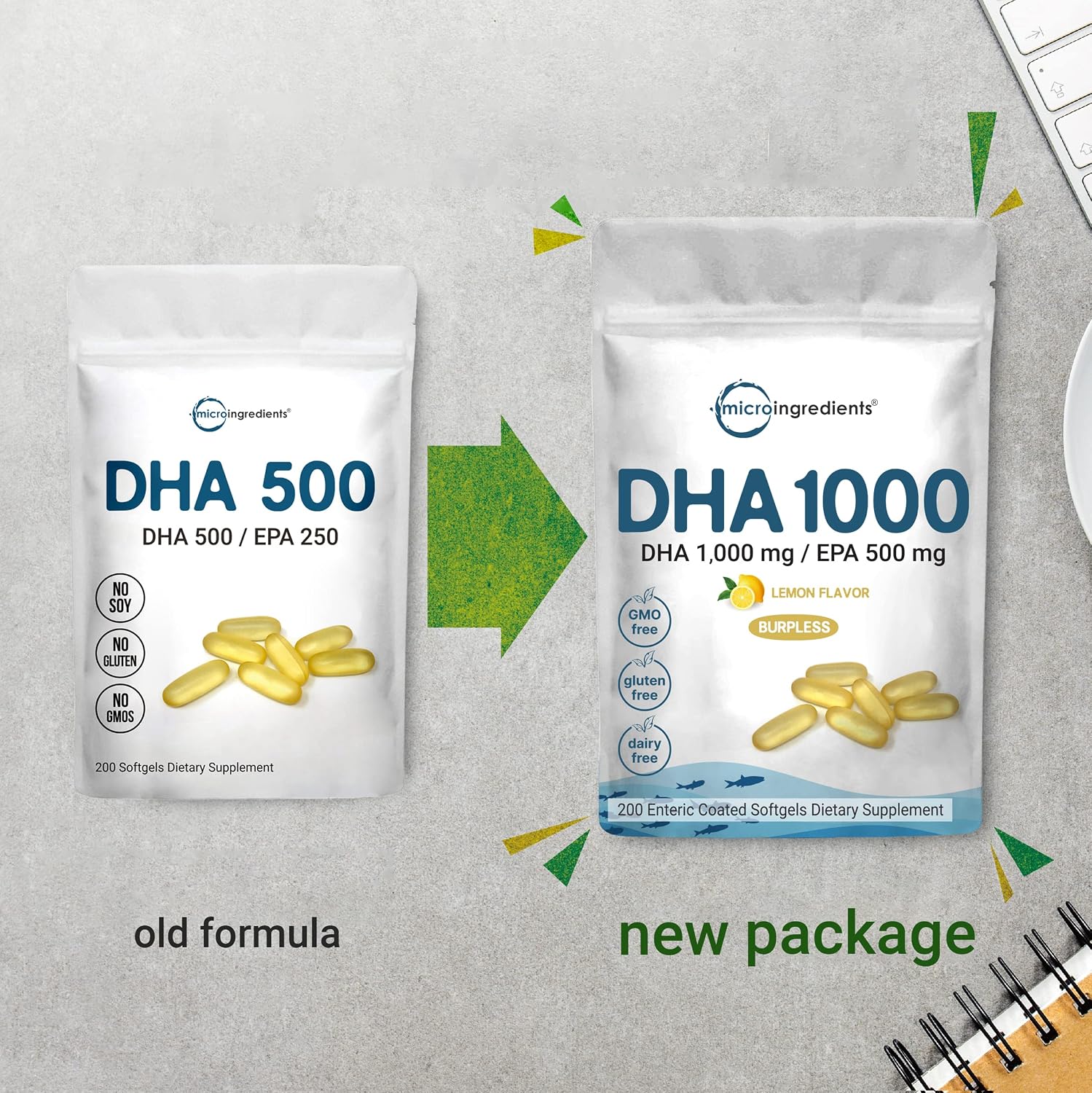 Omega 3 Fish Oil DHA Supplements 1000mg with EPA 500mg