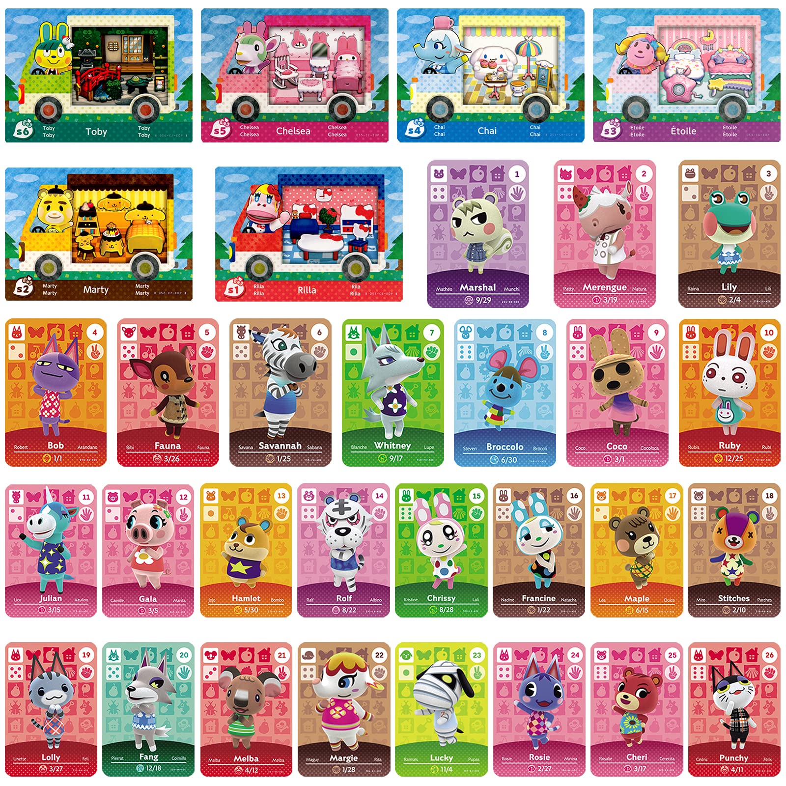 32 Pcs NFC Mini Cards Pack for Sanrio Animal Crossing New Horizons Series 1-4 for Switch/Switch Lite/Wii U