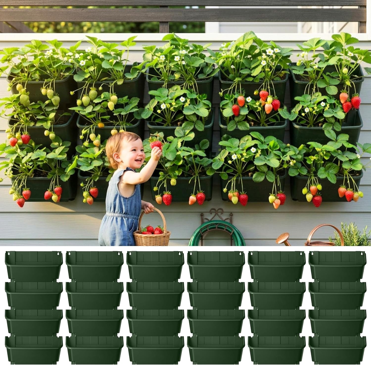 LaLaGreen Vertical Garden Planter – 24 Pack 13 Inch Dark Green Hanging Pots for Vertical Gardening, Indoor Outdoor Garden Use, Green Wall, Patio and Porch Decor, Ideal for Herbs, Flowers, Home Display