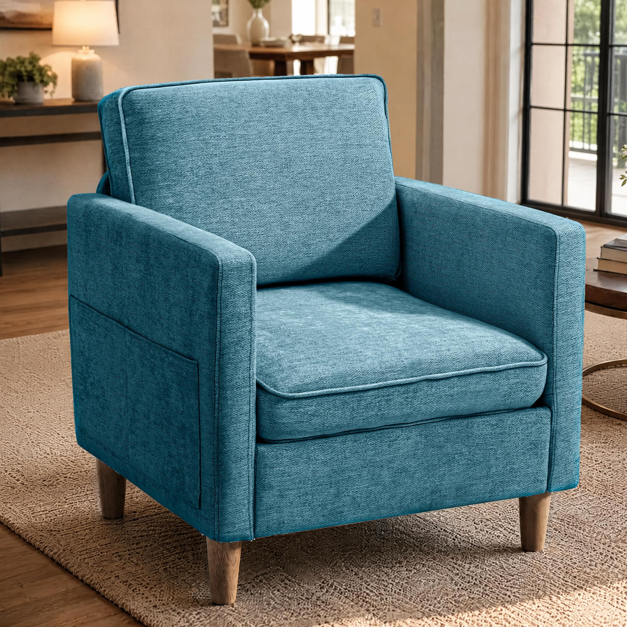 Chenille Accent Chair Mid Century Modern Reading Armchair for Living Room