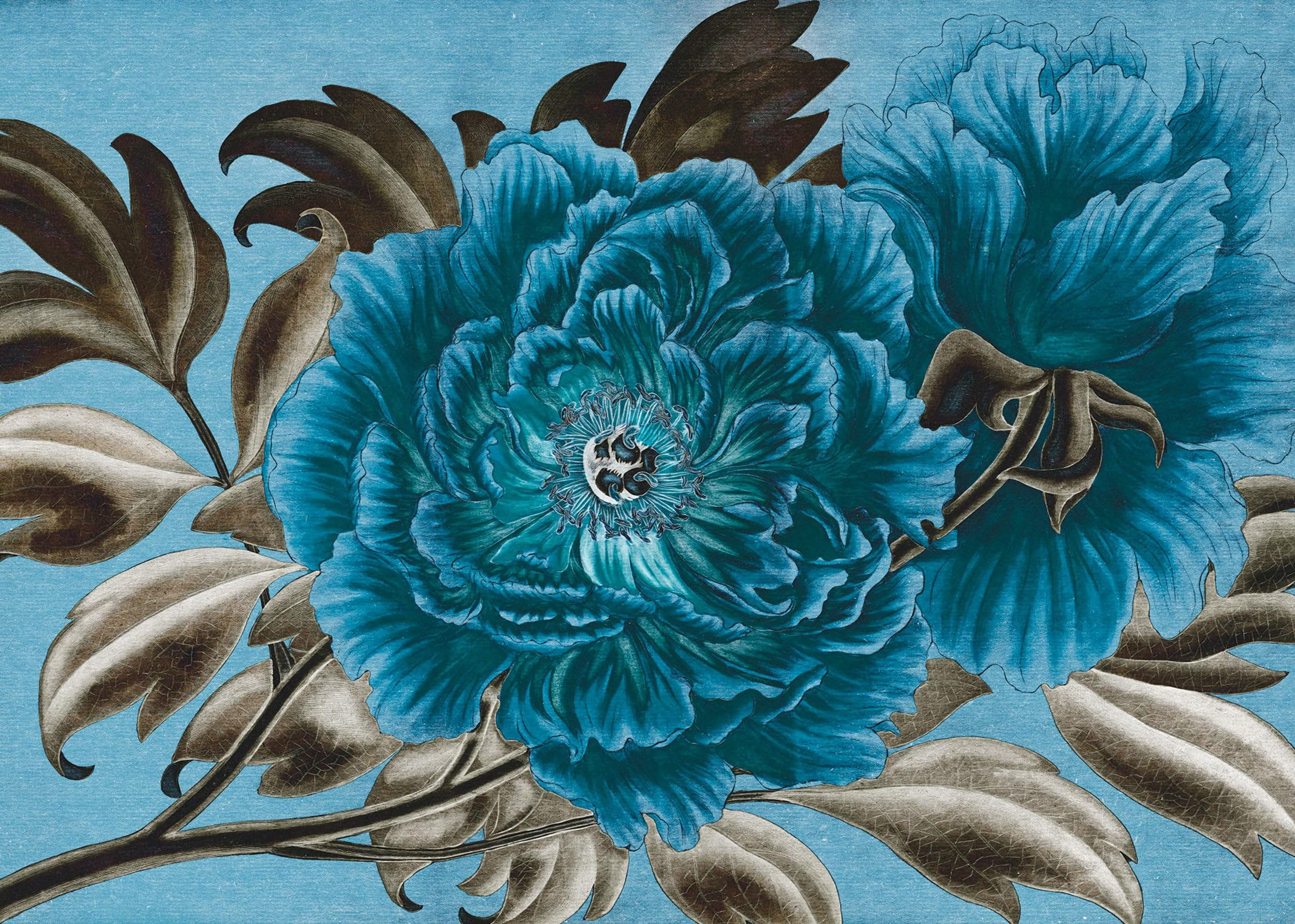 Komar Vlies Fototapete - Royal Peony - Größe 350 x 250 cm, Bahnbreit 50 cm - Tapete, Blume, Schafzimmer, Wohnzimmer