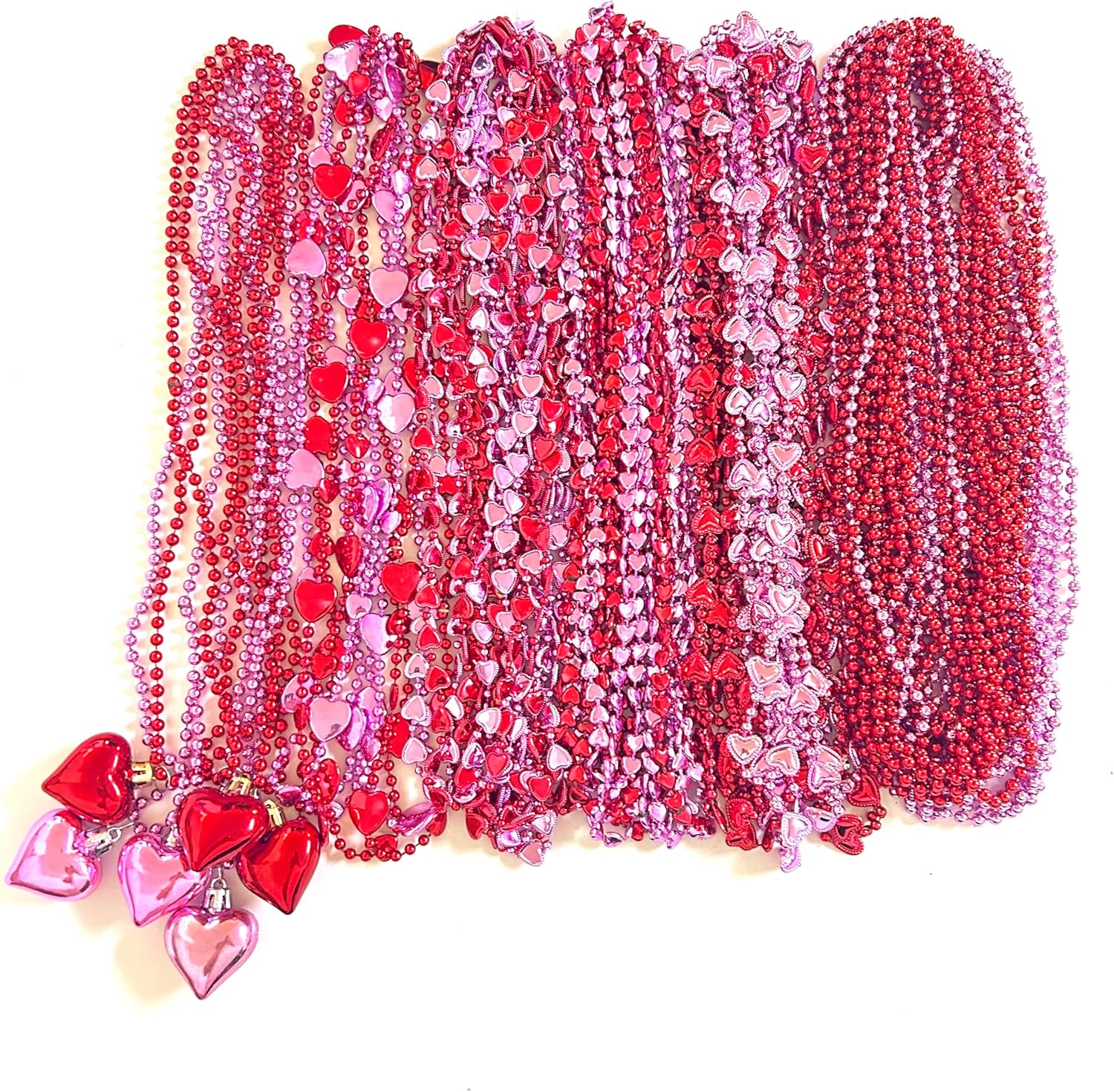 72 Pcs Valentines Day Heart Shaped Bead Necklaces Bulk Bachelorette Red Pink Love Sweet Beads Necklaces Valentine's Party Heart Shaped Decorations Gifts Supplies