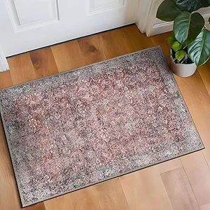 Rugshop Multi Transitional Vintage Bordered Accent Rug — Machine Washable, 2'x3' for Entryway, Kitchen and Bathroom