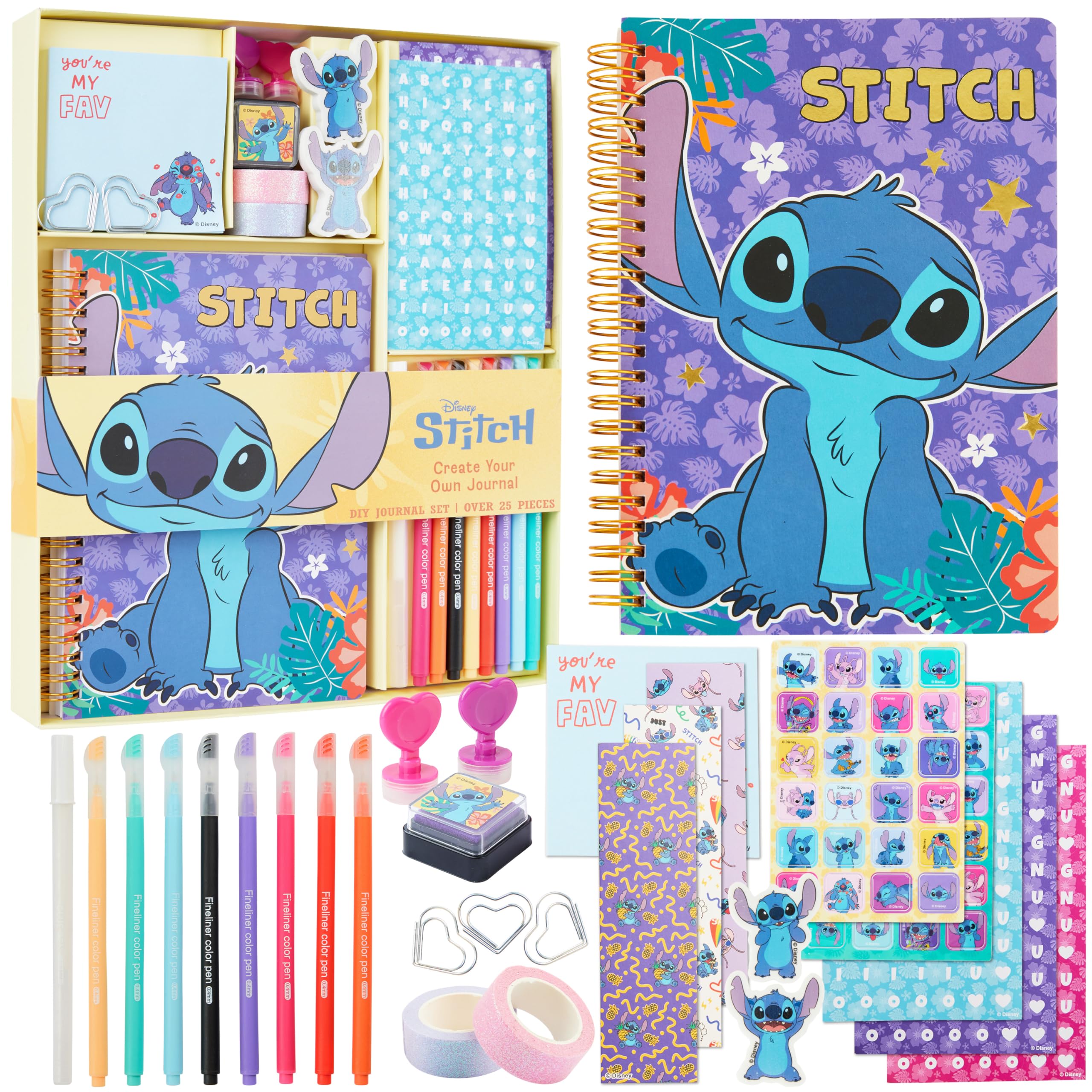 Get Trend Disney Stitch DIY Journal Kit for Kids with Notebook Stickers Pens Erasers Bookmarks Stamps Glitter Tapes Stationery Gifts for Girls