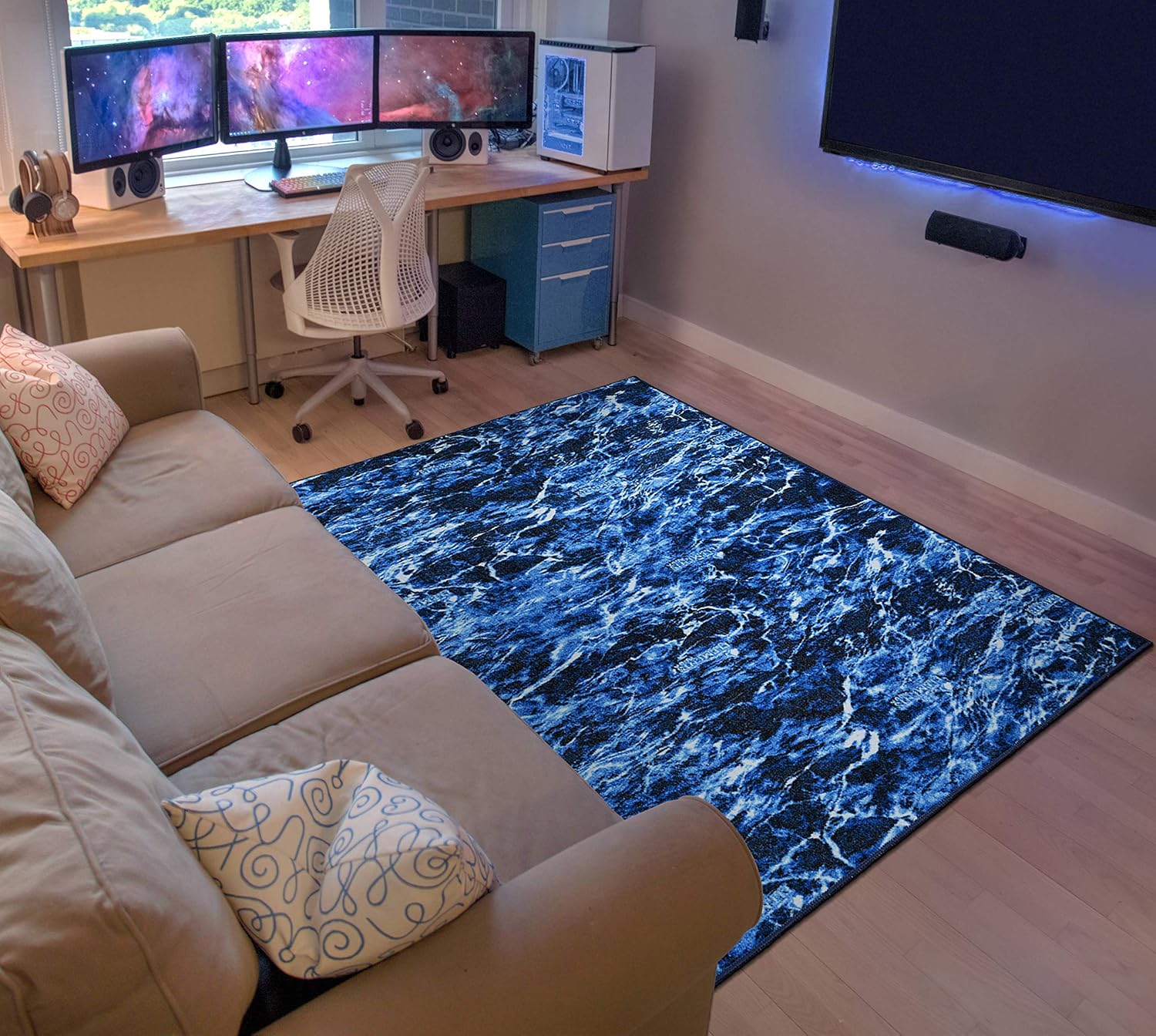 Garland Rug Mossy Oak Elements Aqua Camouflage 5 ft. x 7 ft. Area Rug Ideal for Living Rooms & Hallways, Stylish & Durable for High-Traffic Areas