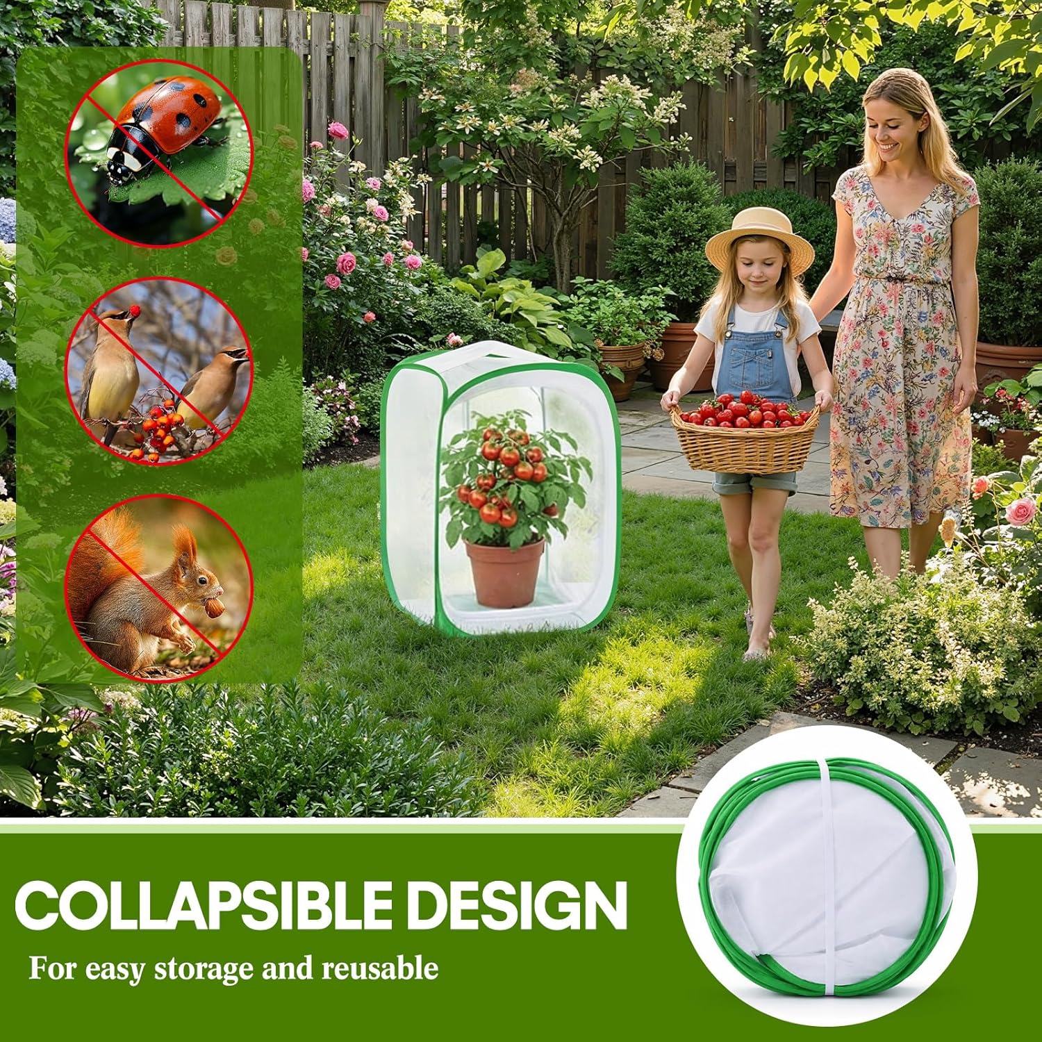 Gilprop 2 Pack Mesh Plant Covers 15.7 x 15.7 x 23.6 Inch Tomato Crop Netting Cage Garden Tents for Plant Protection from Insects Animals Outdoor Tall Crop Cage for Fruit, Vegetables, Flowers and Herbs