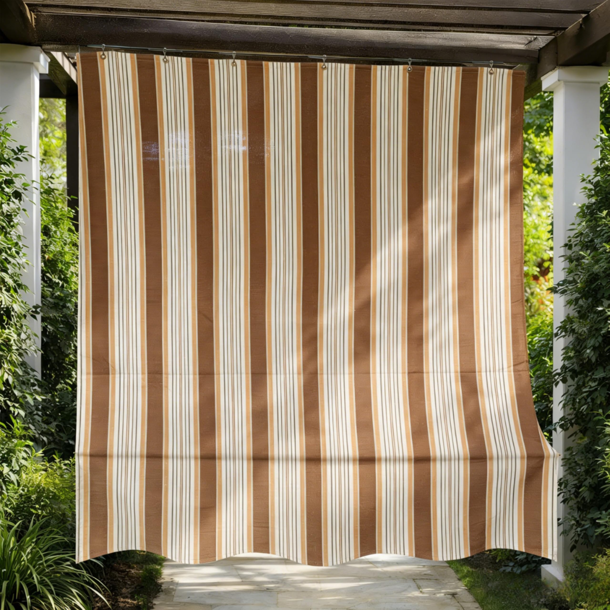 Tenda da Sole a Caduta per Balcone 145x290 cm, Tenda Parasole Esterno con Strisce, Protezione UV, Marrone