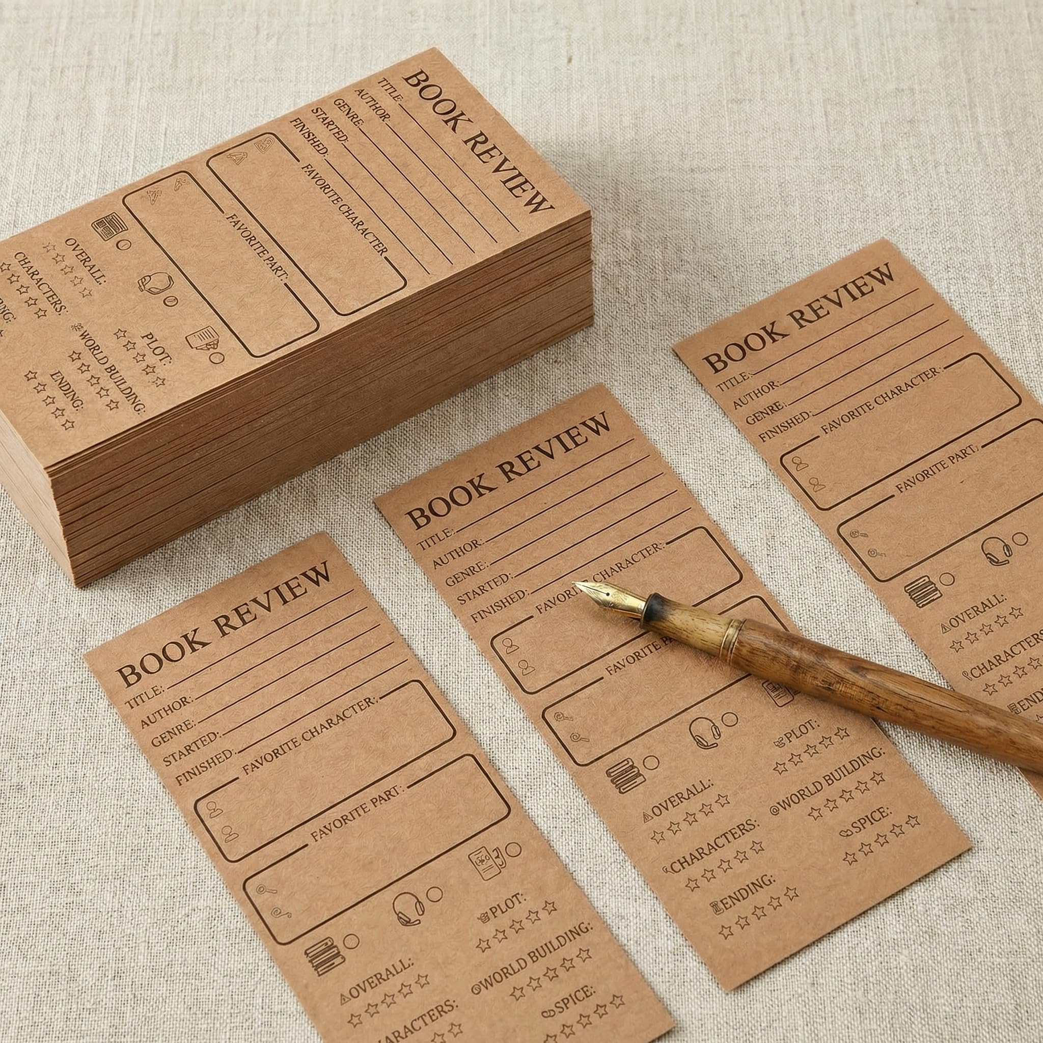 Lesezeichen für Leseliebhaber, 8,9 x 20,3 cm, doppelseitig, Bibliotheks-Tracker, Notizblock, braune Karte, Lesezeichen, Zubehör für Buchliebhaber, 20 Stück