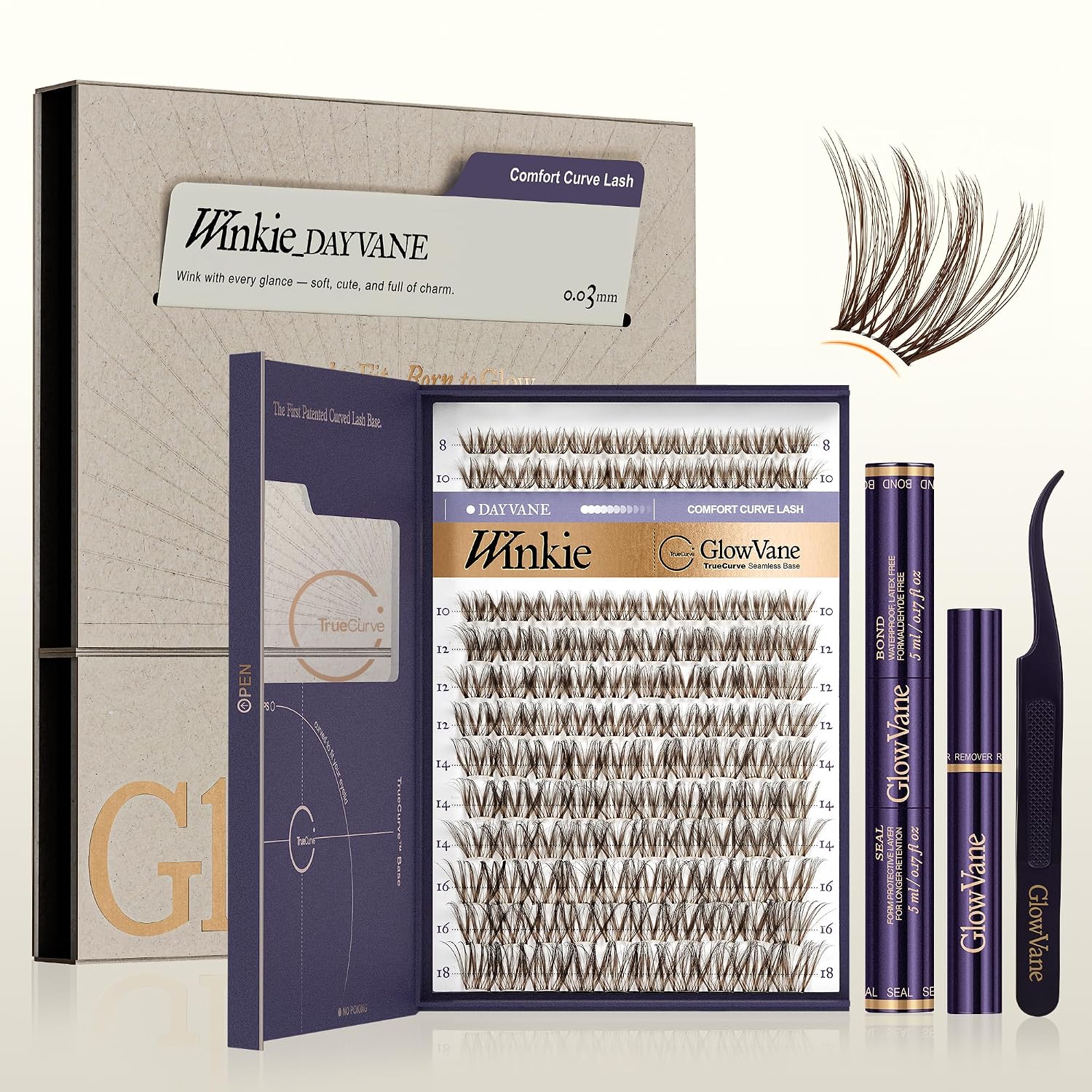 TrueCurve Lash Clusters Kit, Brown Curved Band Eyelash, Winkie