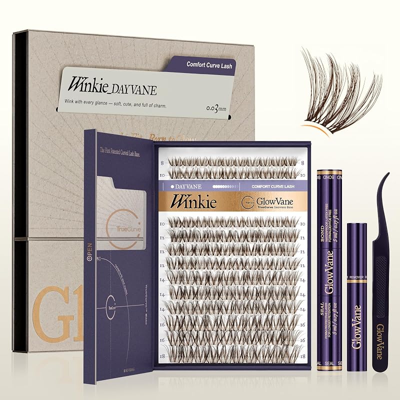 Kit de Cílios em Tufo TrueCurve Winkie, Faixa Curvada Marrom, com 120 unidades e acessórios