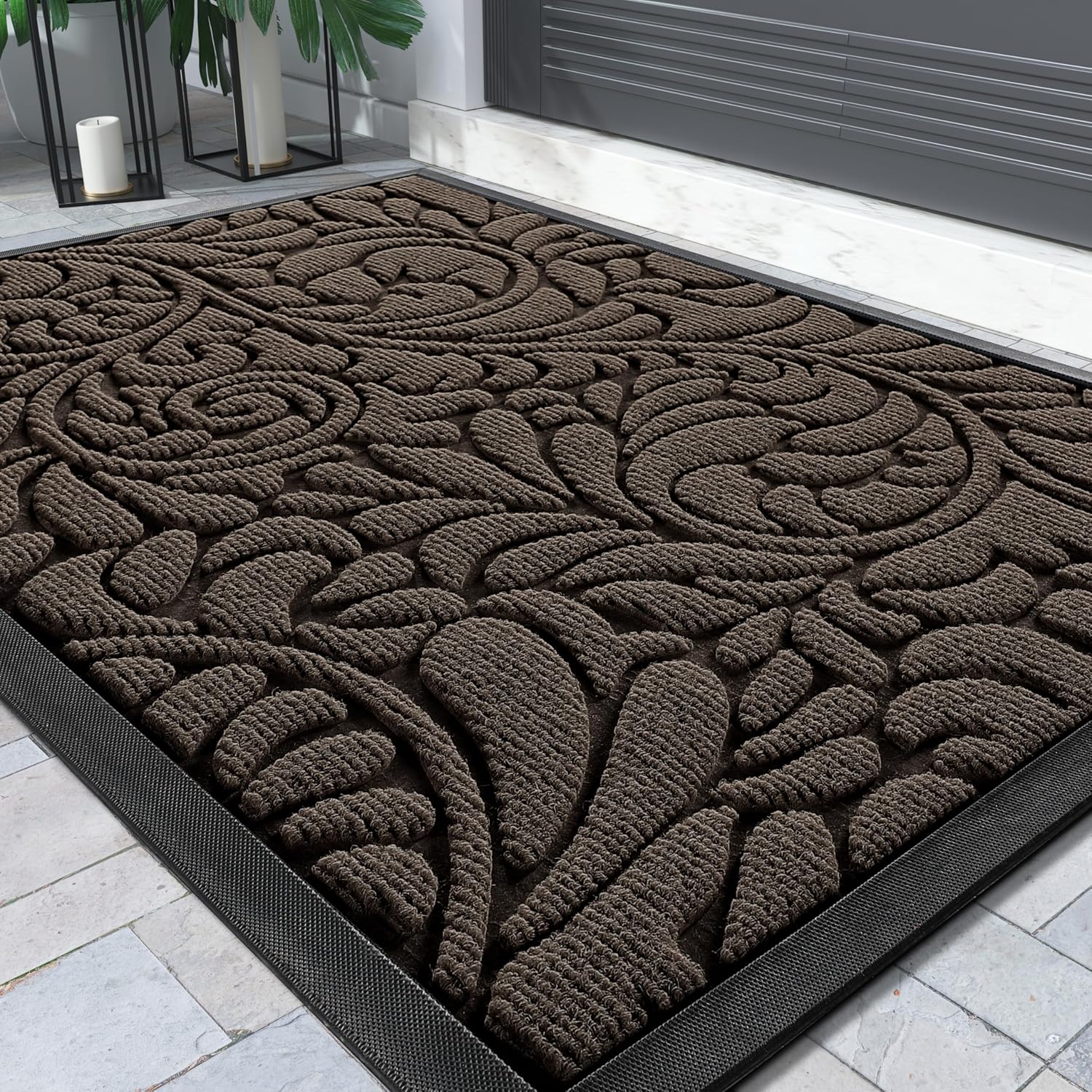 Yimobra Sturdy Door Mat, Heavy Duty Front Welcome Mats for Home Entrance Outdoor Indoor, Doormat for Outside Back Patio Floor Entry Porch Garage Office, Weather Resistant Easy Clean, 29.5 x 17, Brown Brown 29.5" x 17"