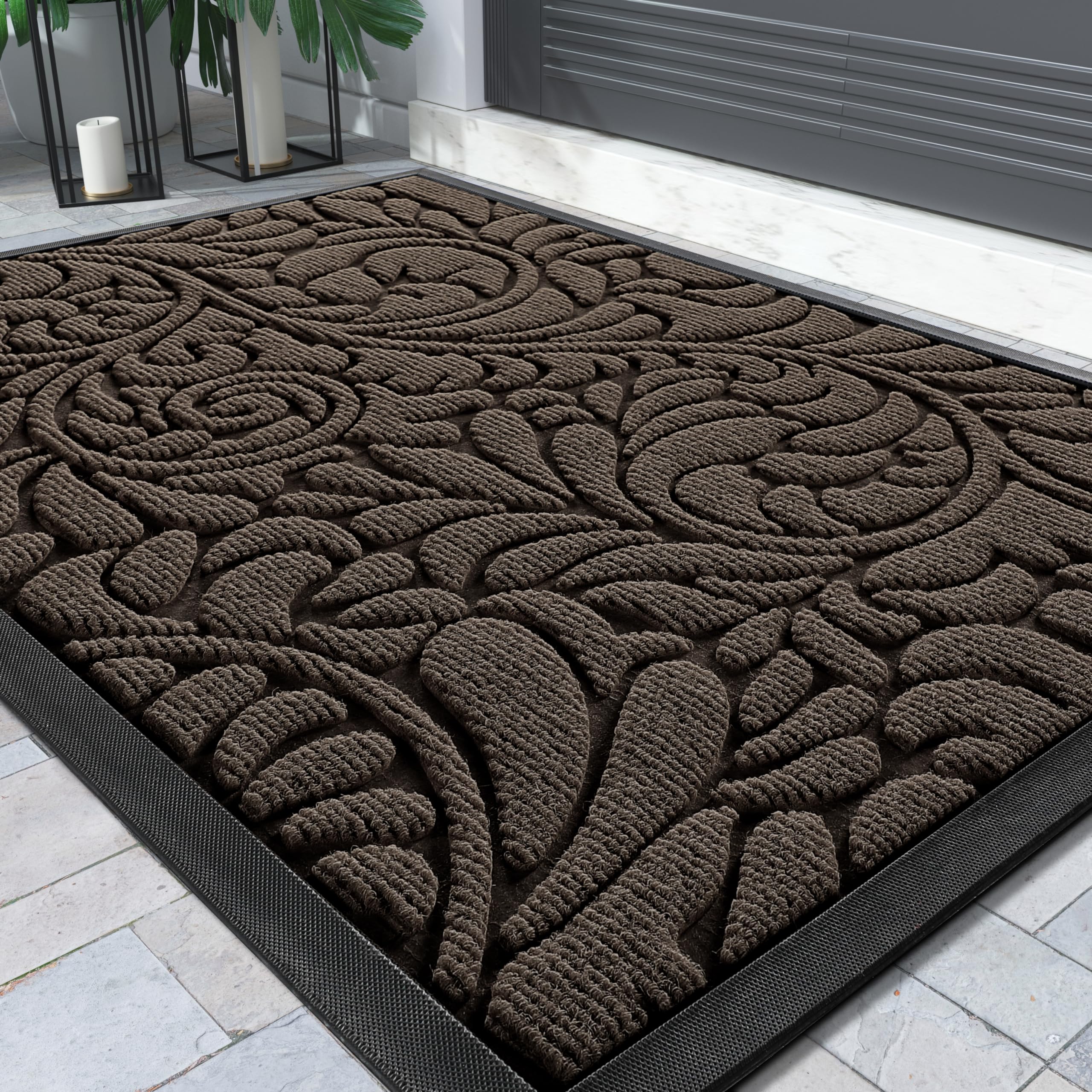 Yimobra Sturdy Door Mat, Heavy Duty Front Welcome Mats for Home Entrance Outdoor Indoor, Doormat for Outside Back Patio Floor Entry Porch Garage Office, Weather Resistant Easy Clean, 36 x 24, Brown