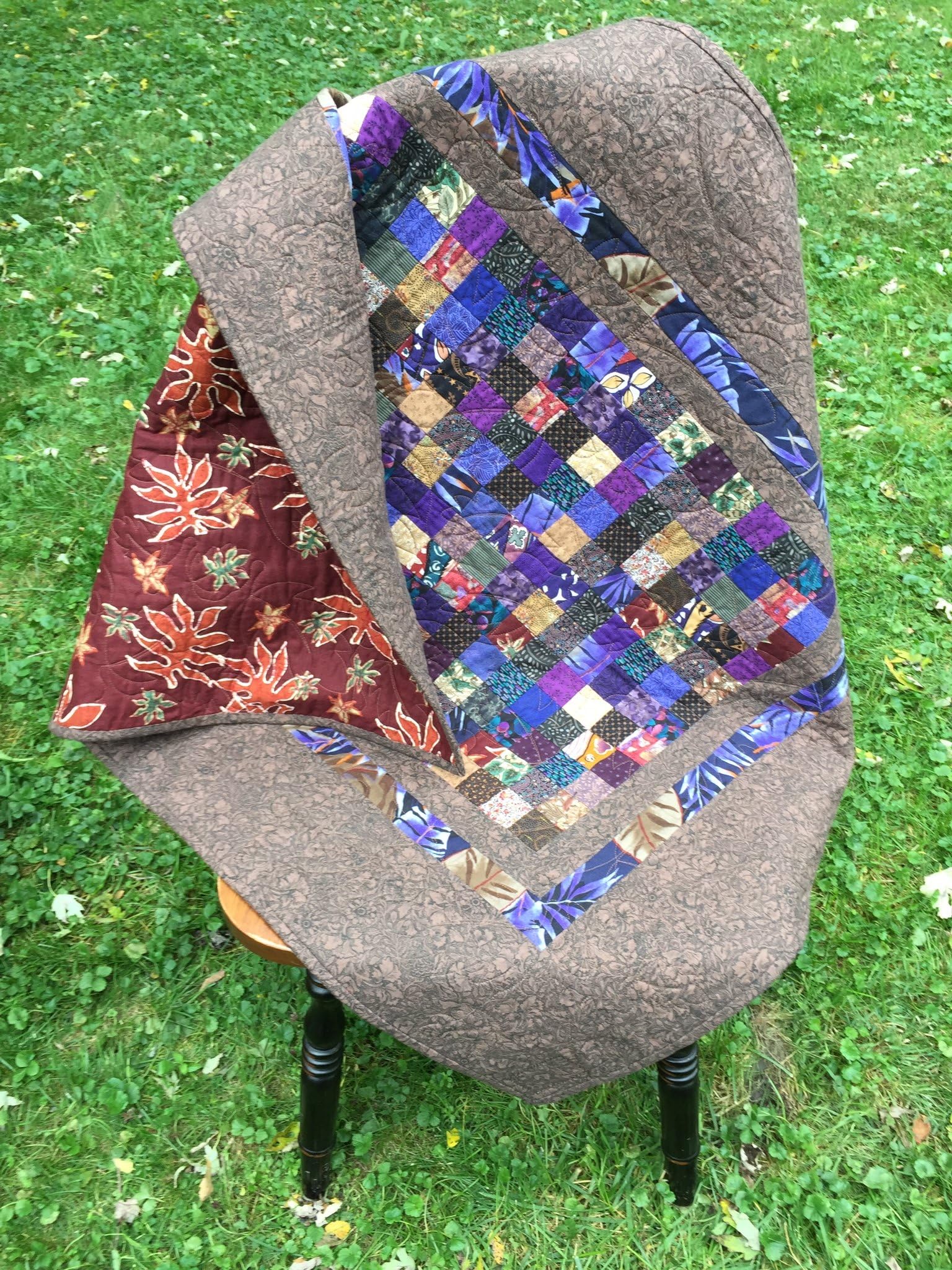 Postage Stamp Purple and Brown Lap Quilt Throw Blanket