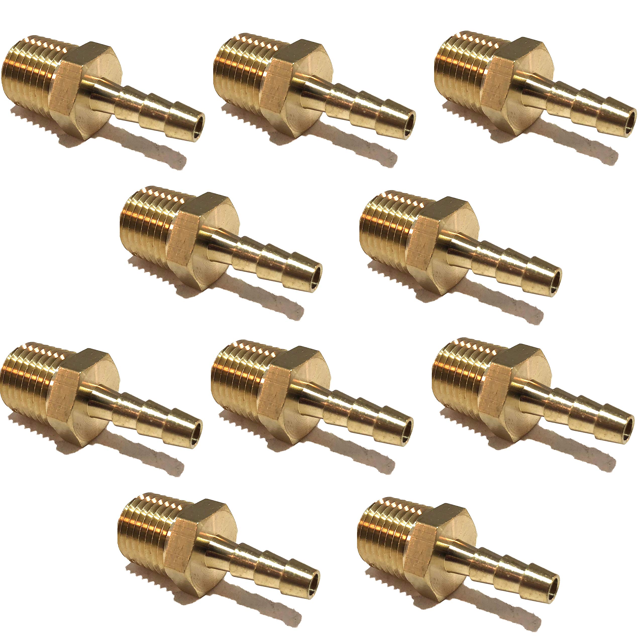 Lot de 10 raccords droits en laiton NPT MNPT 0,5 cm ID vers 0,6 cm mâle NPT MNPT en laiton pour carburant/air/eau/huile/gaz/WOG