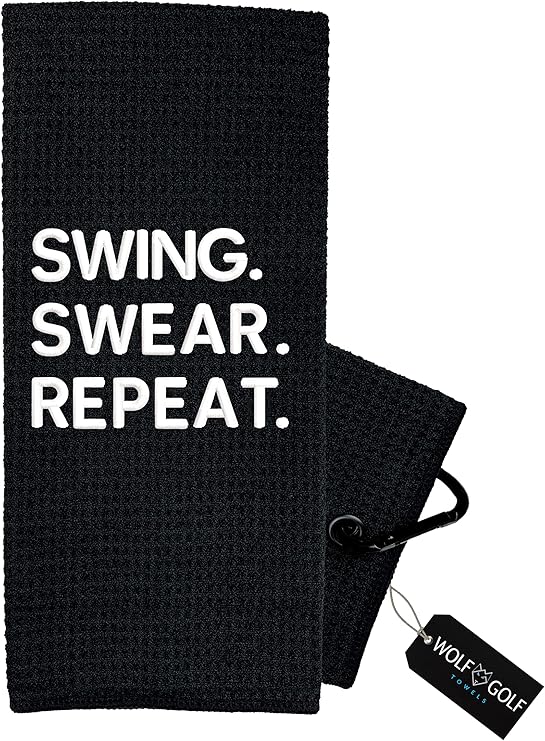 Review Wolf Golf Towels – Golf Accessories for Men or Women – Golf Gifts for Men or Women – Embroidered Funny Golf Towel – Swing Swear Repeat