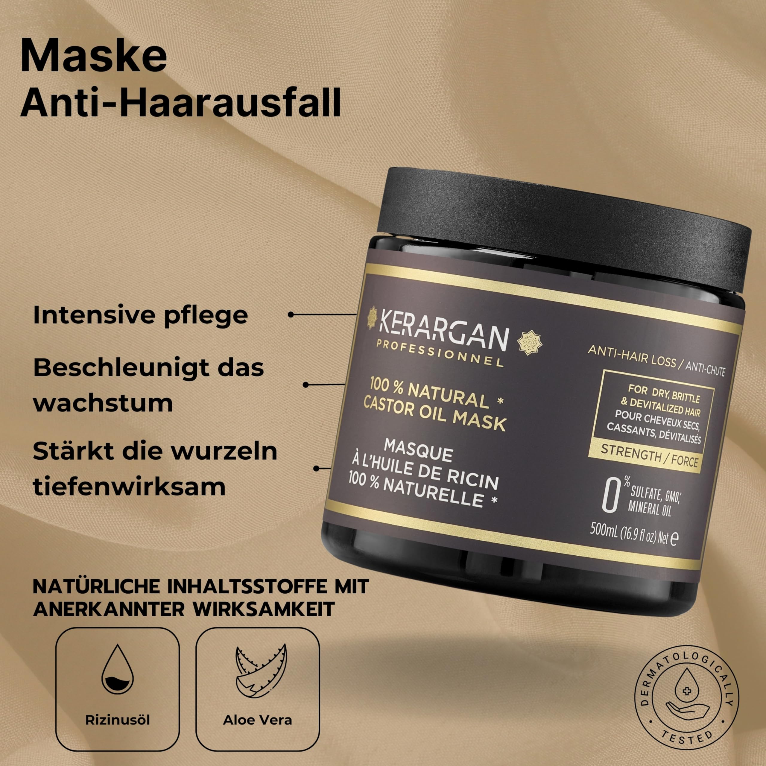 KERARGAN - Rizinusöl 6er Set Anti-Haarbruch - 3x500ml+100ml+350ml+250ml | Shampoo, Conditioner, Haarmaske, Haarserum, Leave-in Pflege und Kopfhautpeeling, komplette Anti-Haarbruch-Routine