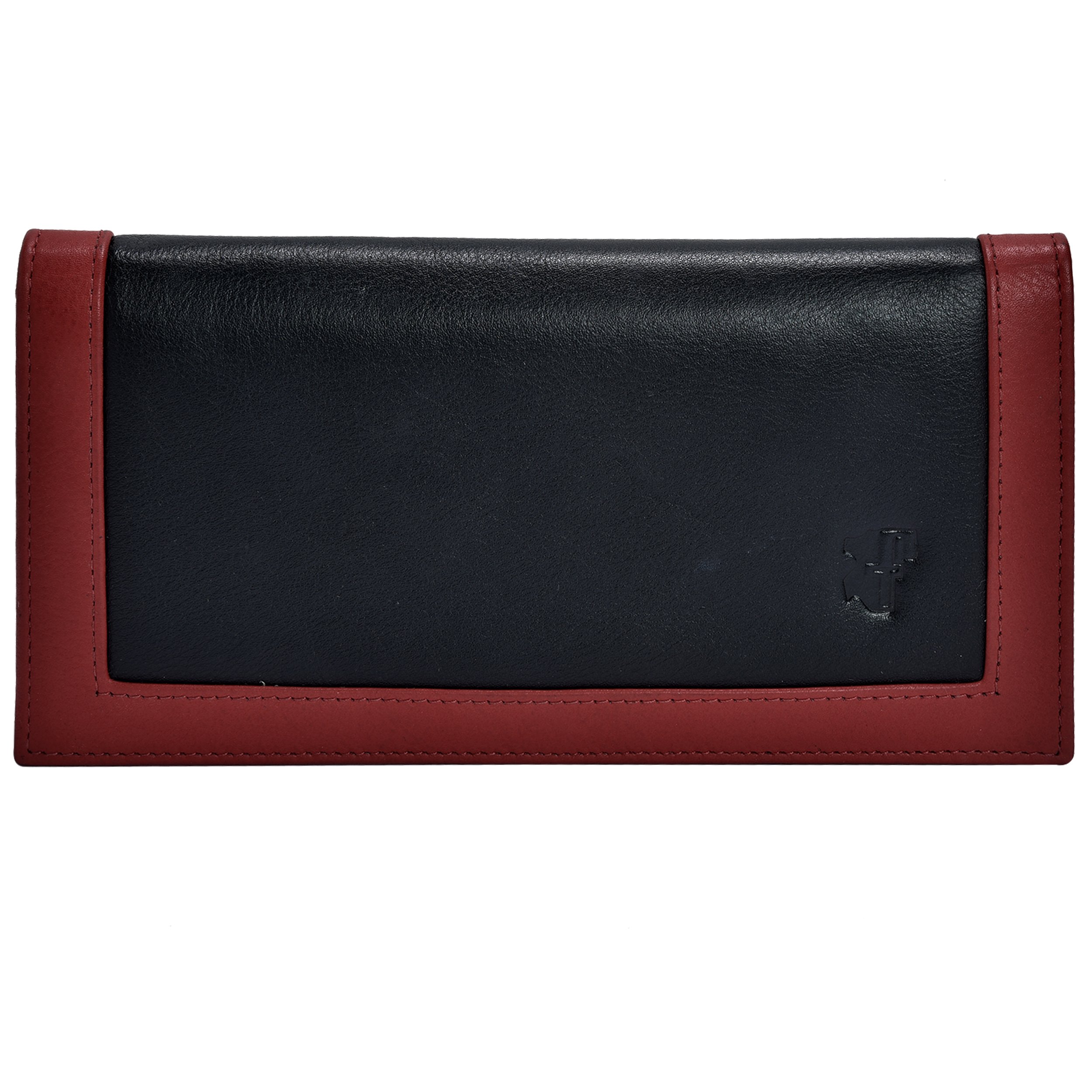 F&T FT Ladies Wallet Genuine Leather Black with Cherry Contrast Color