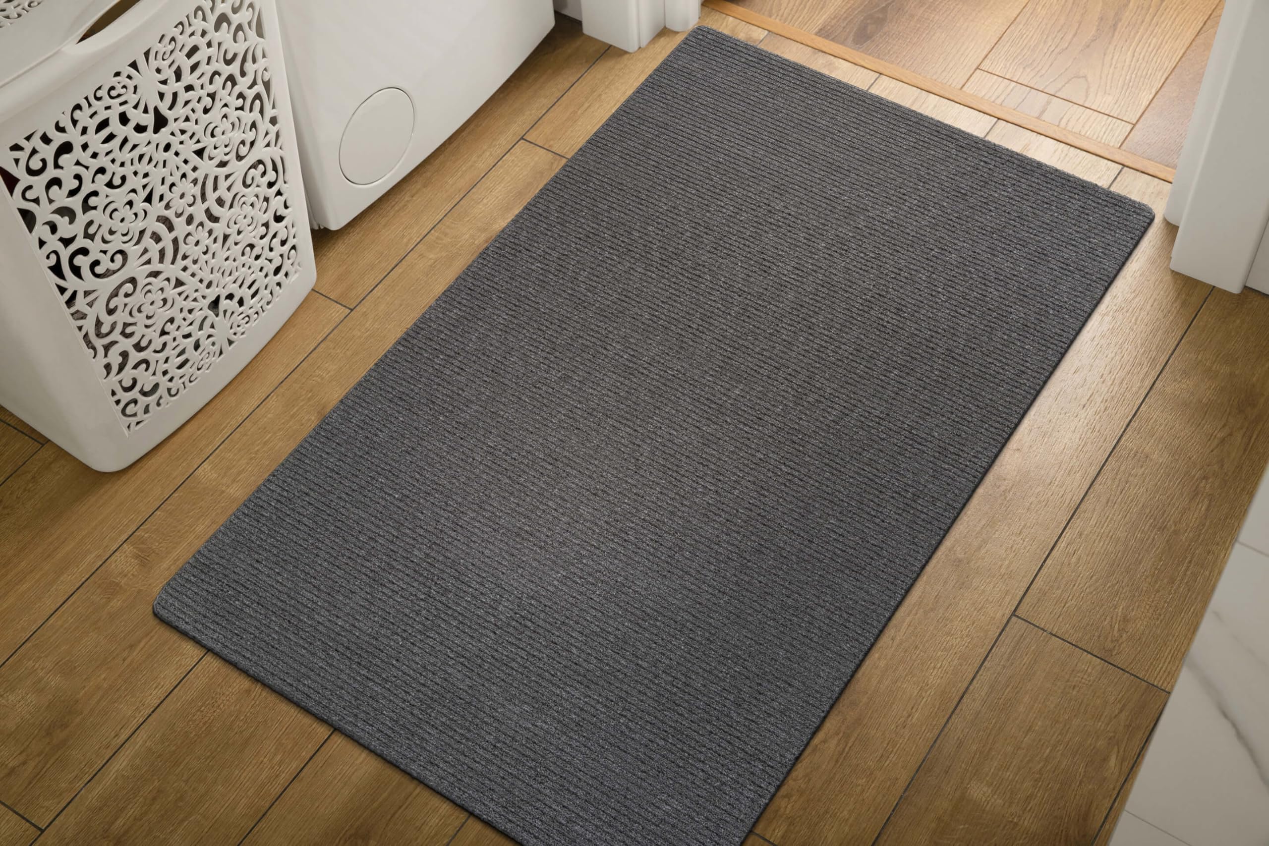 Luul Home Non Slip Gray Solid Rubber Back Thin Door Mat for Entryway 2x3 for Kitchen, Rug for Bathroom, Stain Resistant Easy Cleaning Non Shedding