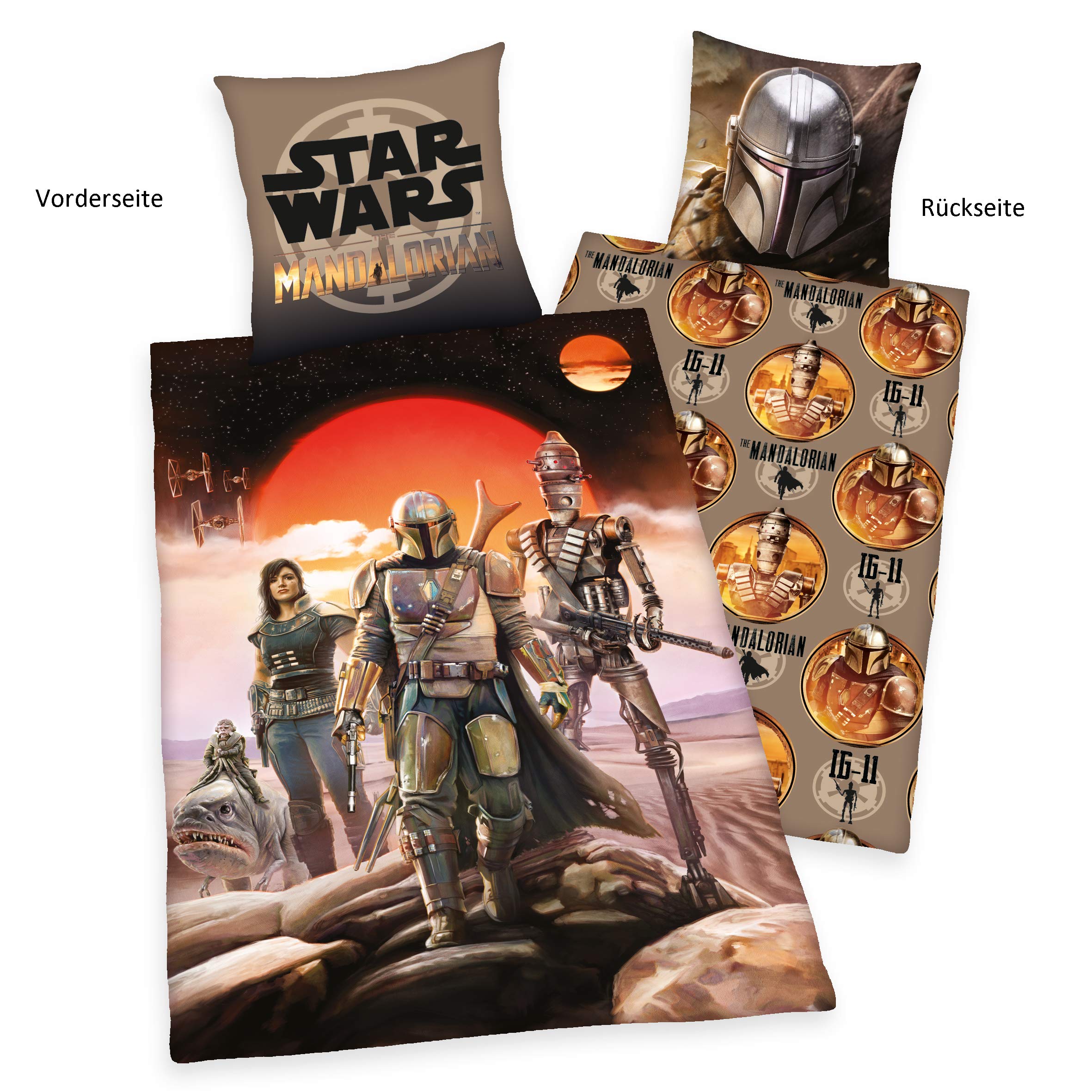 Herding Star Wars Mandalorian Bettwäsche-Set, Mit leichtläufigem Reißverschluss, Bettbezug 140 x 200 cm, Kopfkissenbezug 70 x 90 cm, Baumwolle/Renforcé