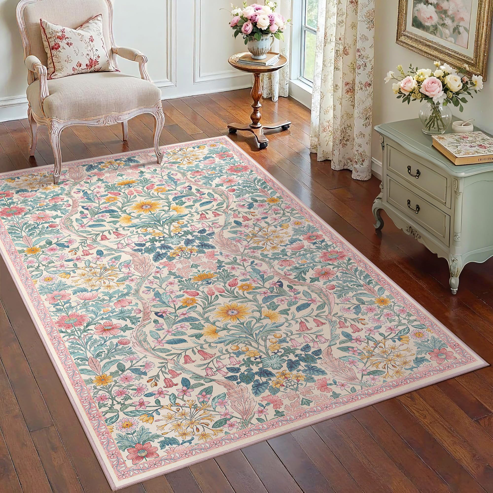 NakedCloud 3x5 Floral Area Rug Soft Low Pile Boho Carpet for Living Room