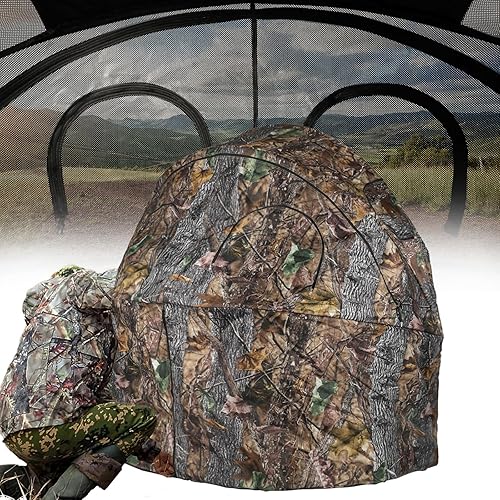 FUNHORUN Hunting Chair Blind, 1/2 Man One-Way See Through Ground Blind, Portable 1/2 Person Camouflage Chair Tent with Carrying Bag